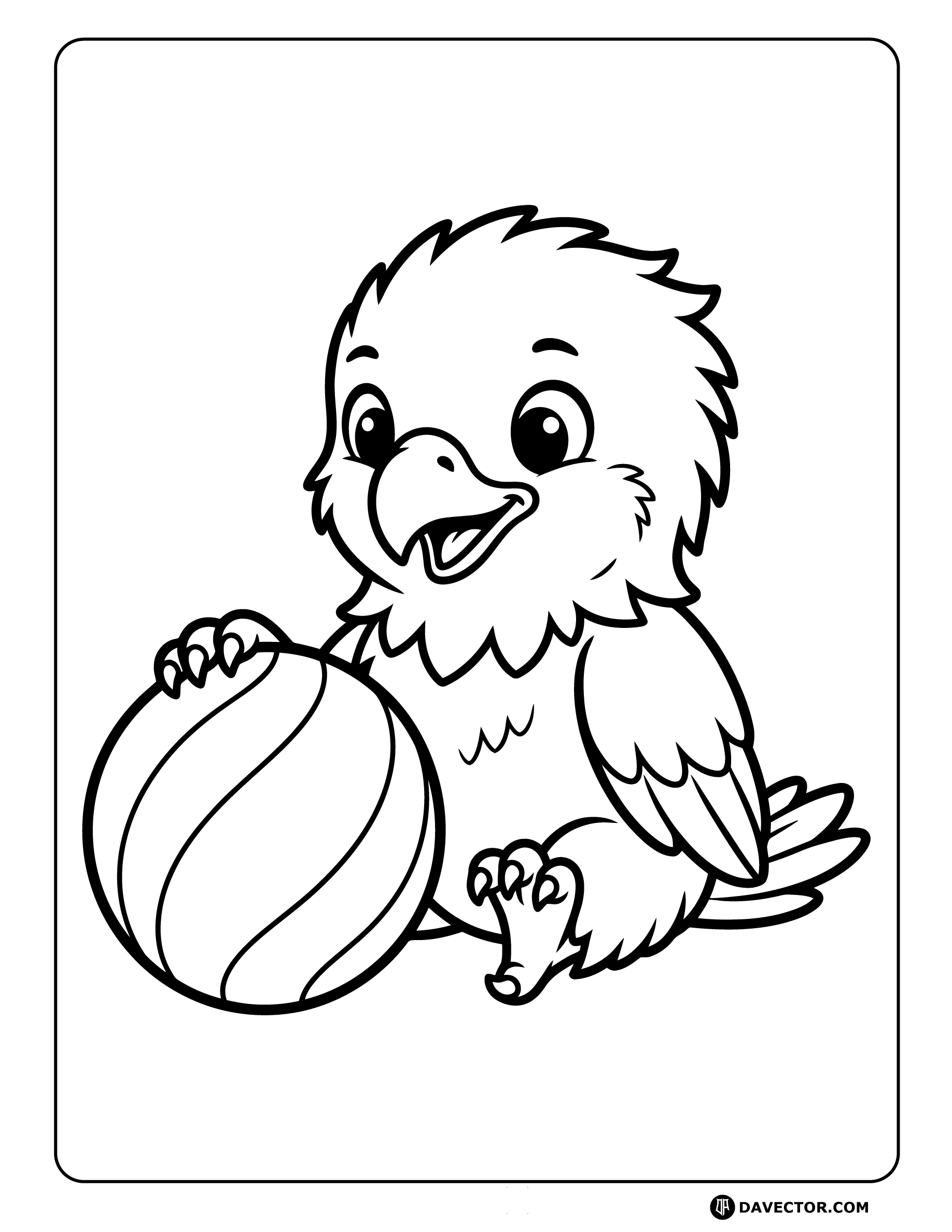 Baby Eagle Playing Bouncy Ball — free eagle coloring page