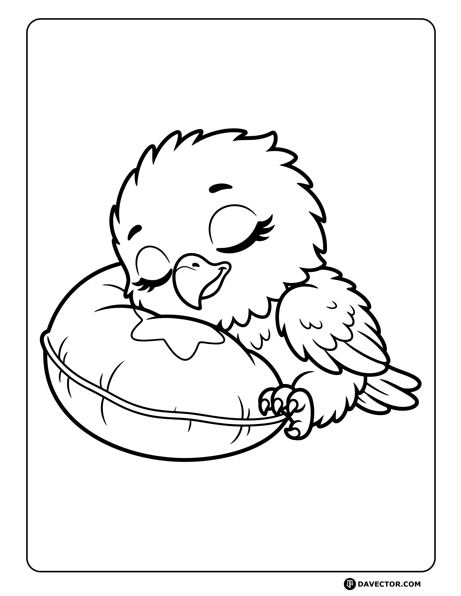 Baby Eagle Resting On Pillow — free eagle coloring page