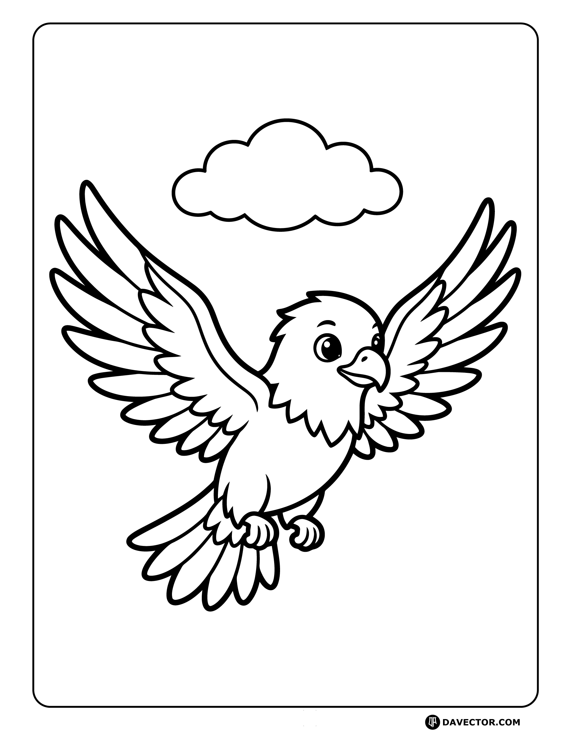 Baby Eagle Soaring With Wings — free eagle coloring page