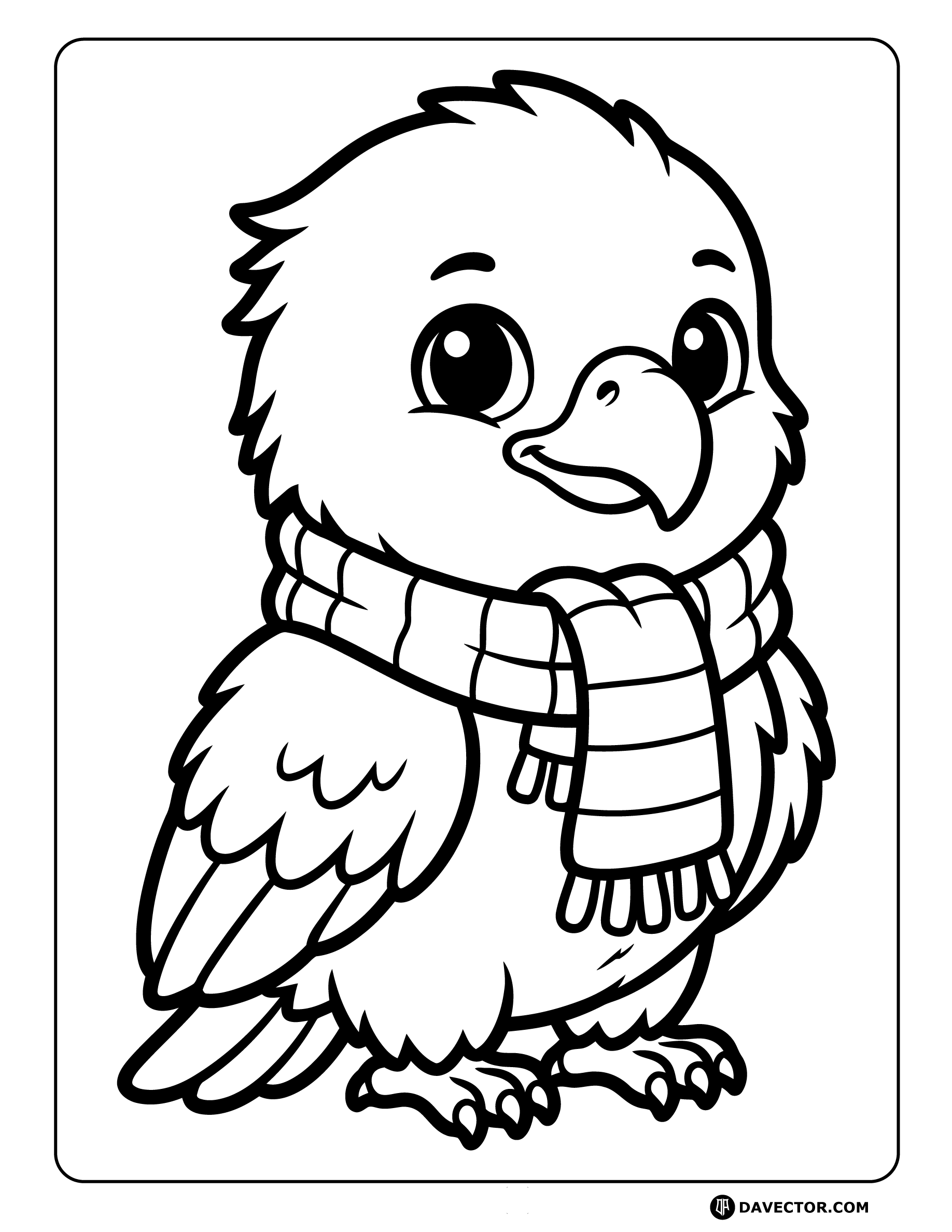 Baby Eagle Wearing Scarf — free eagle coloring page
