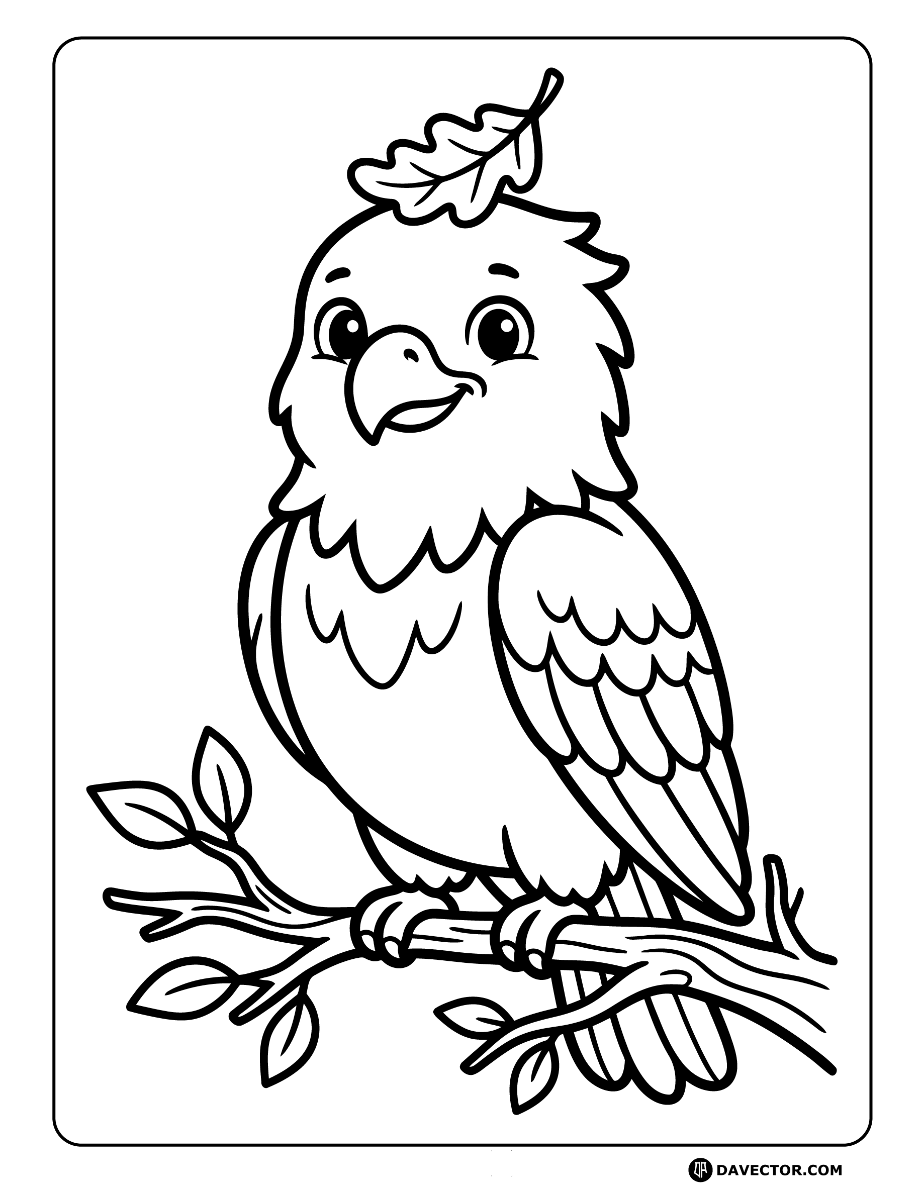 Eagle Balancing Leaf On Head — free eagle coloring page
