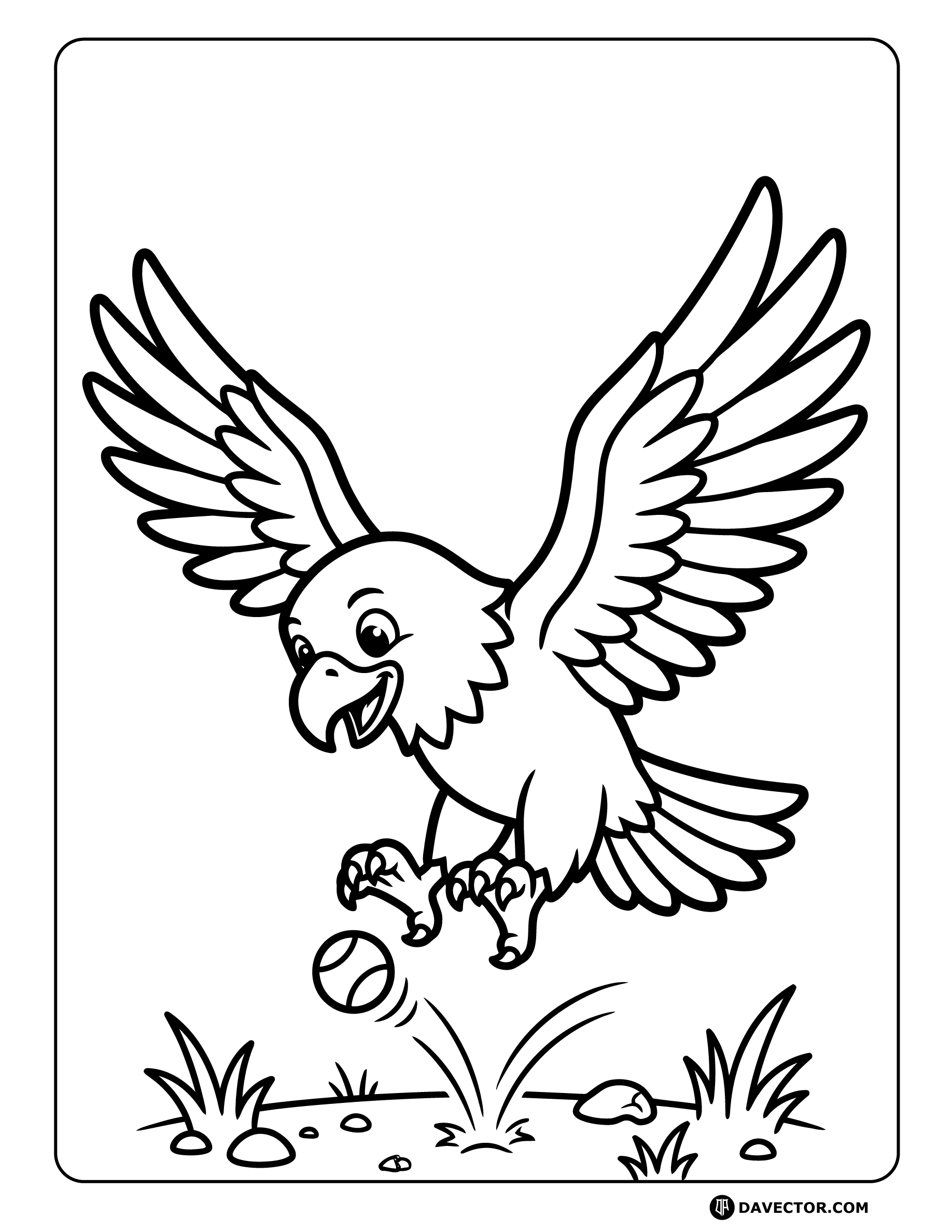 Eagle Catching Bouncing Ball — free eagle coloring page