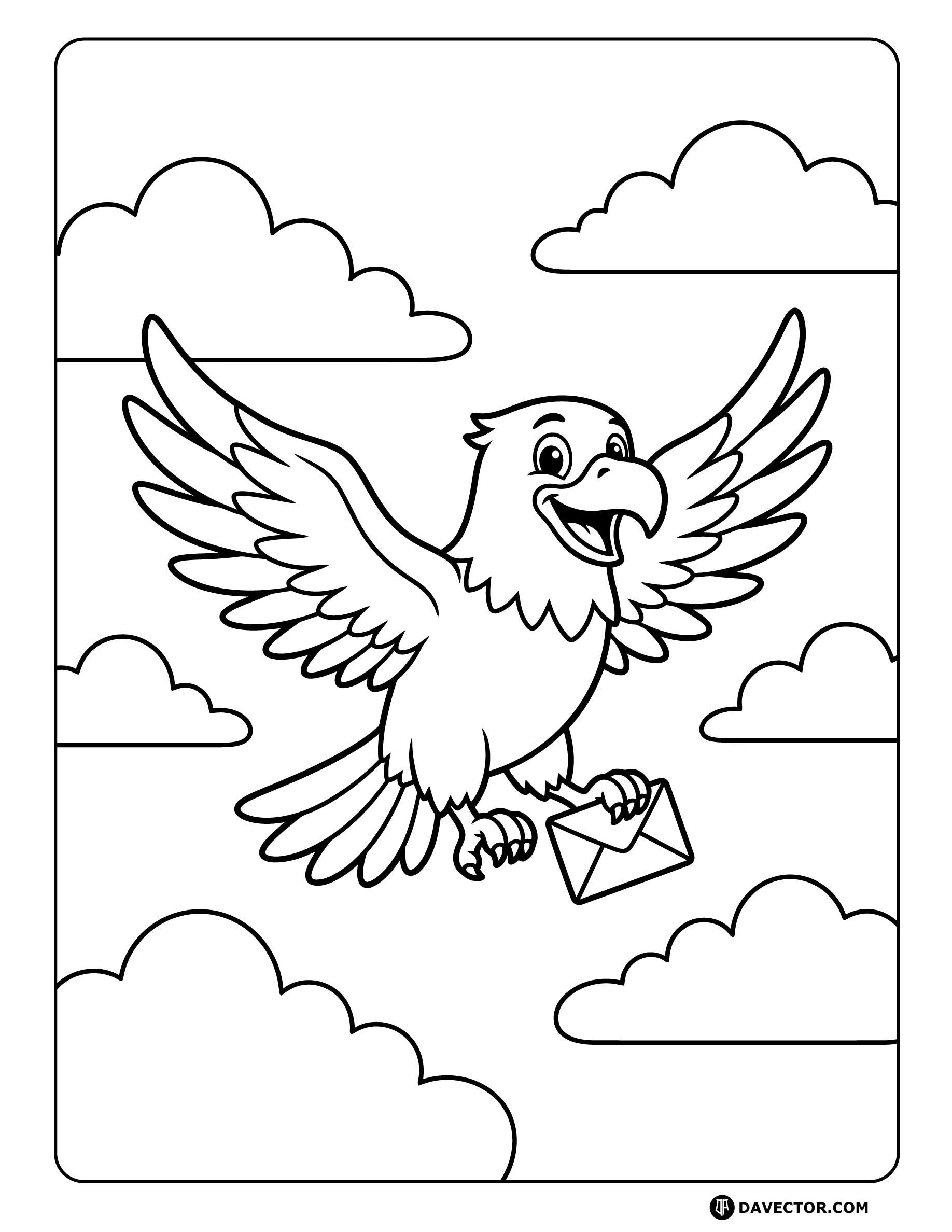 Eagle Flying With Letter Envelope — free eagle coloring page