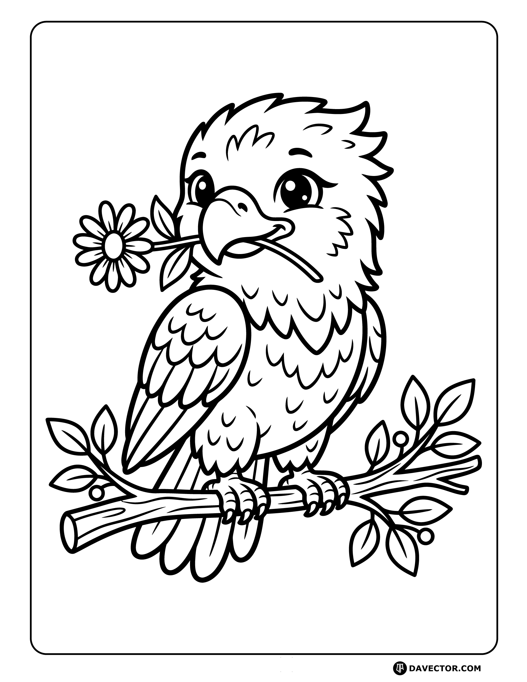 Eagle Holding Flower — free eagle coloring page