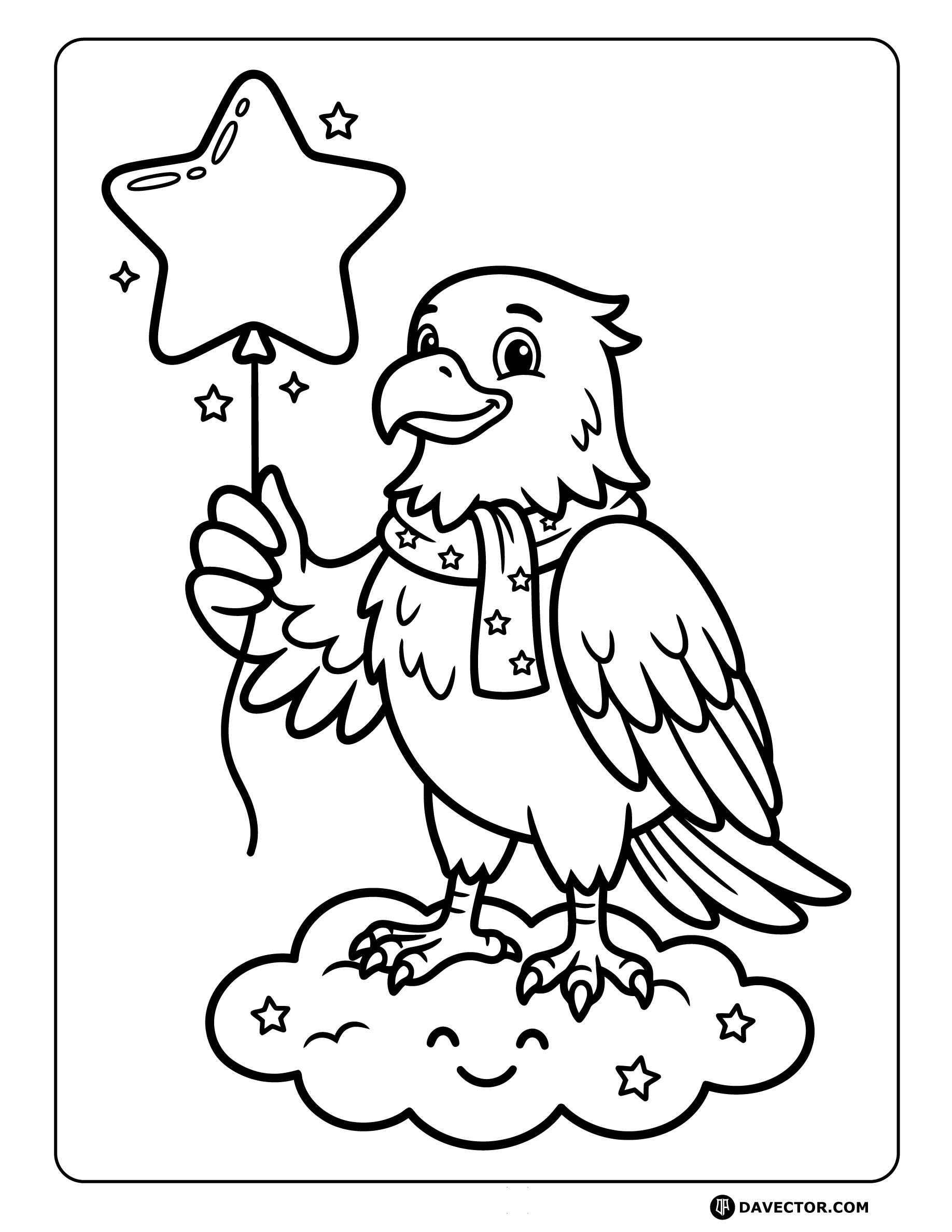 Eagle Holding Star Balloon — free eagle coloring page
