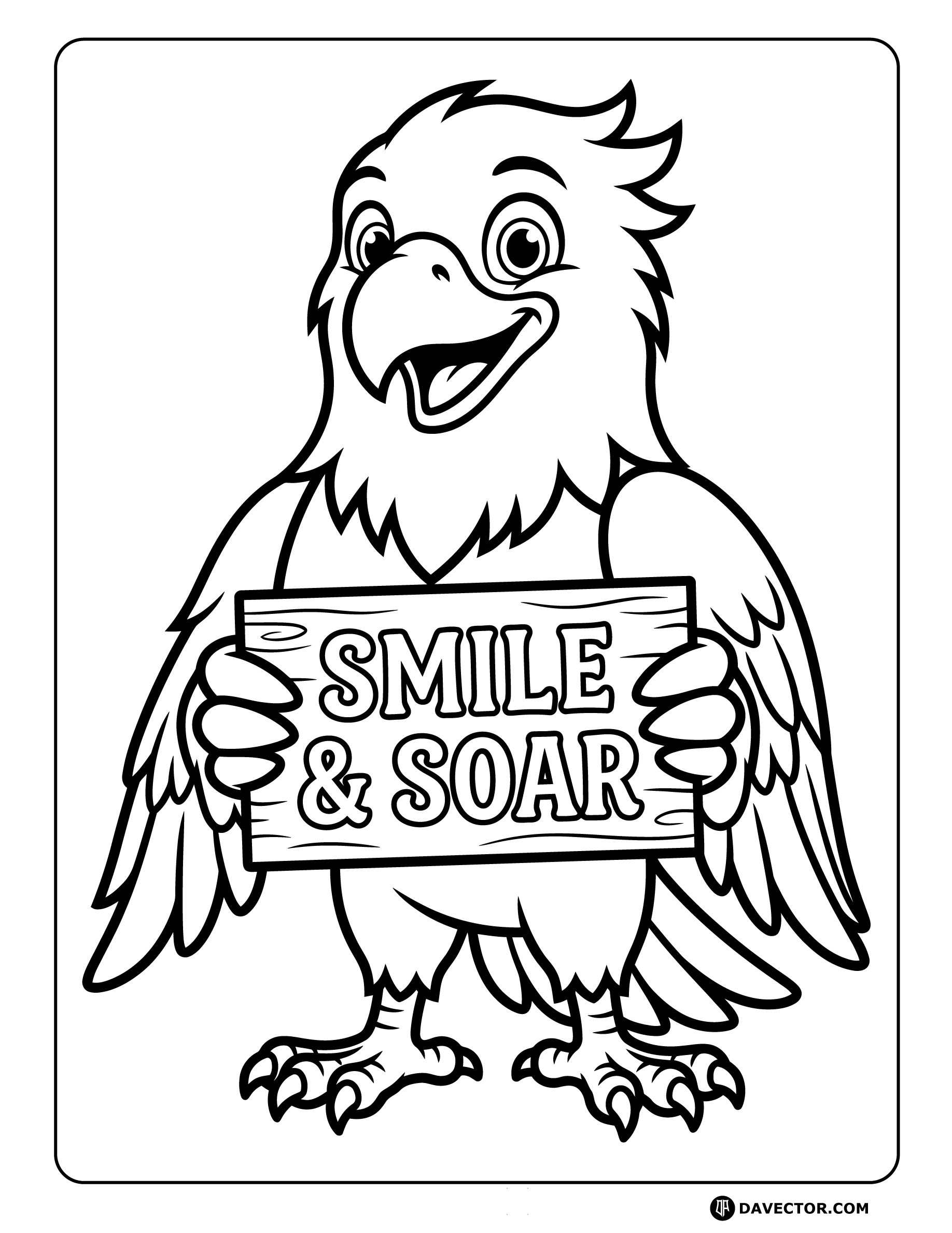 Eagle Holding Wooden Sign — free eagle coloring page