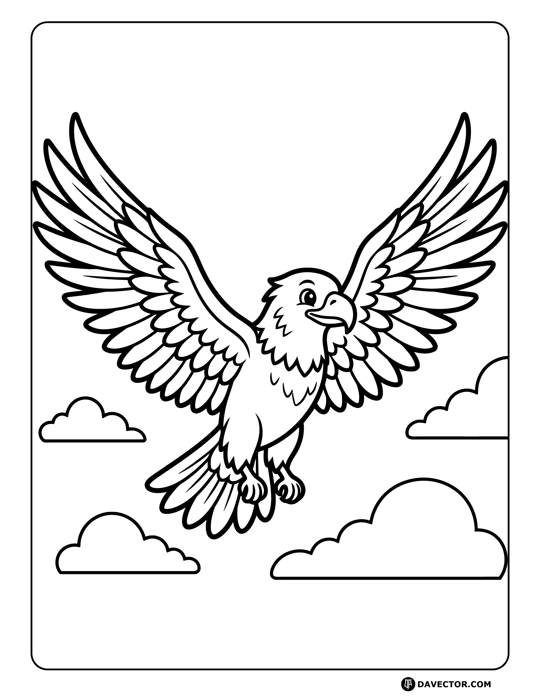 Eagle Soaring With Wide Wings — free eagle coloring page