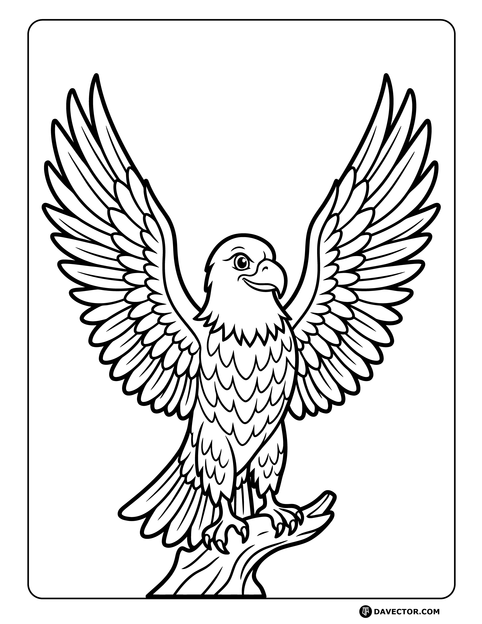 Eagle Stretching Wings — free eagle coloring page