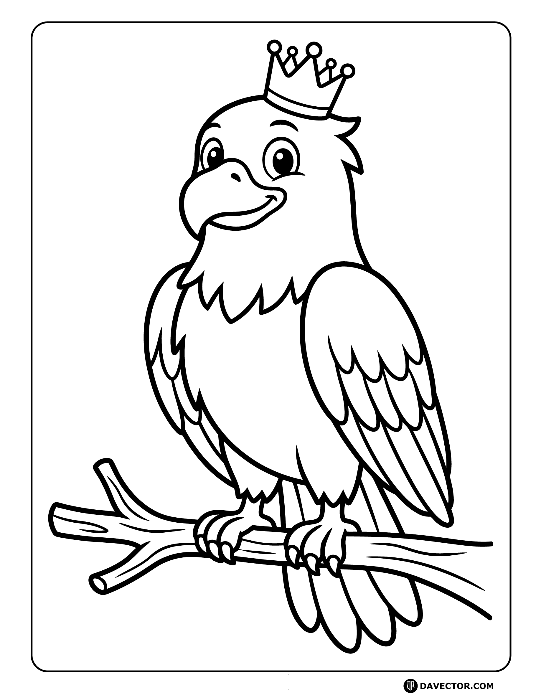 Eagle Wearing Crown — free eagle coloring page