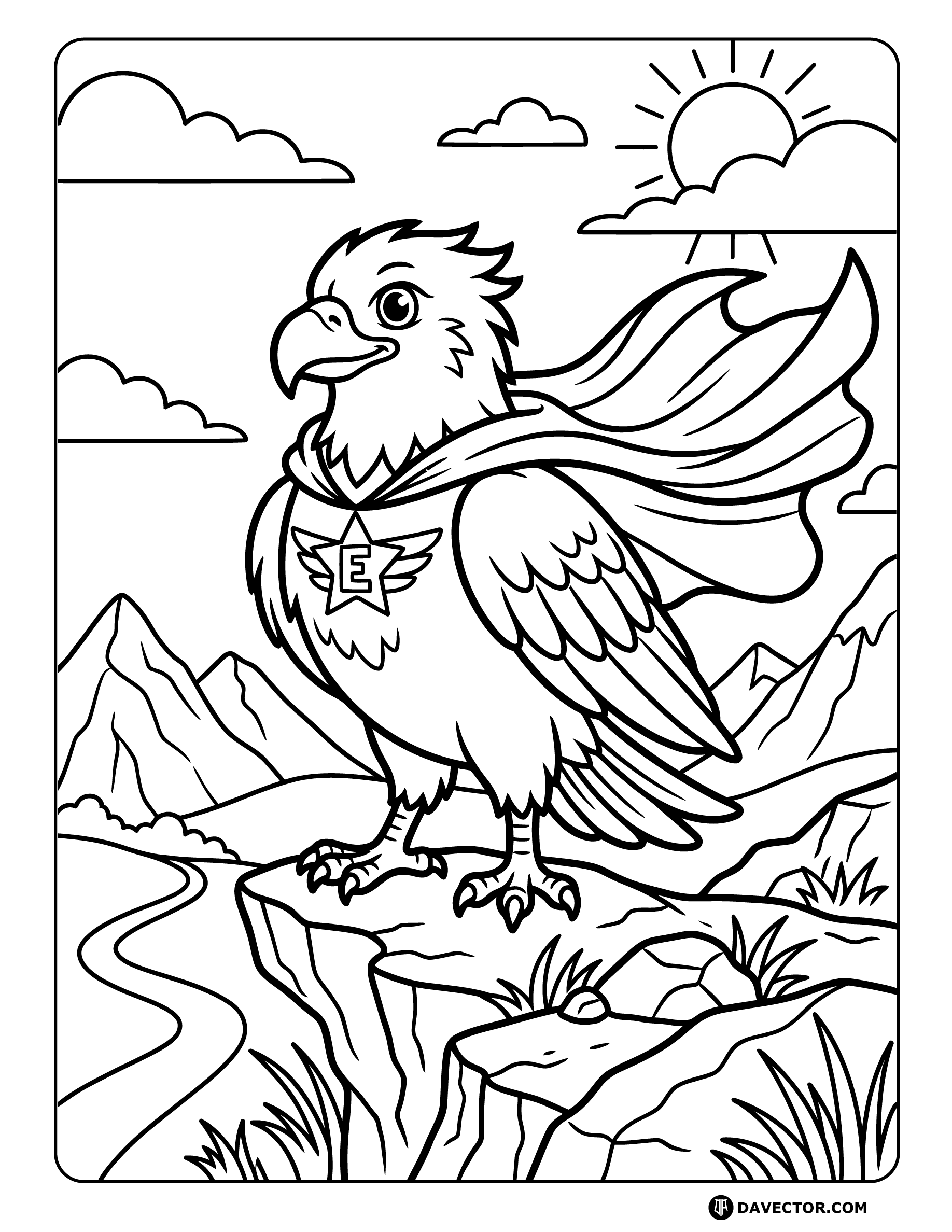 Eagle Wearing Superhero Cape — free eagle coloring page