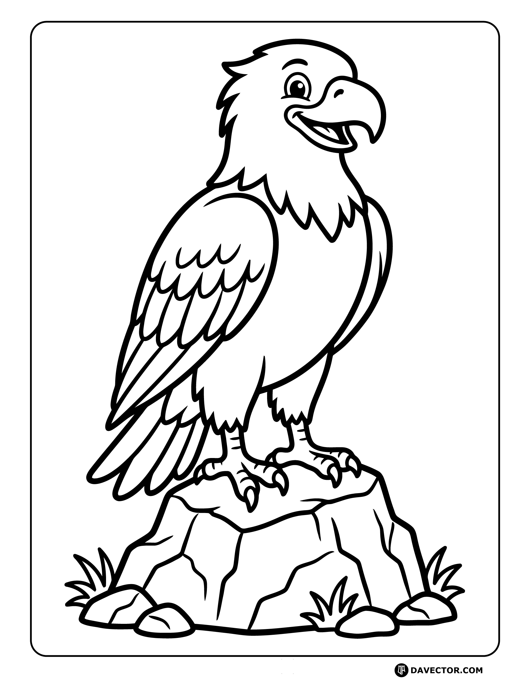 Smiling Eagle Standing On Rock — free eagle coloring page