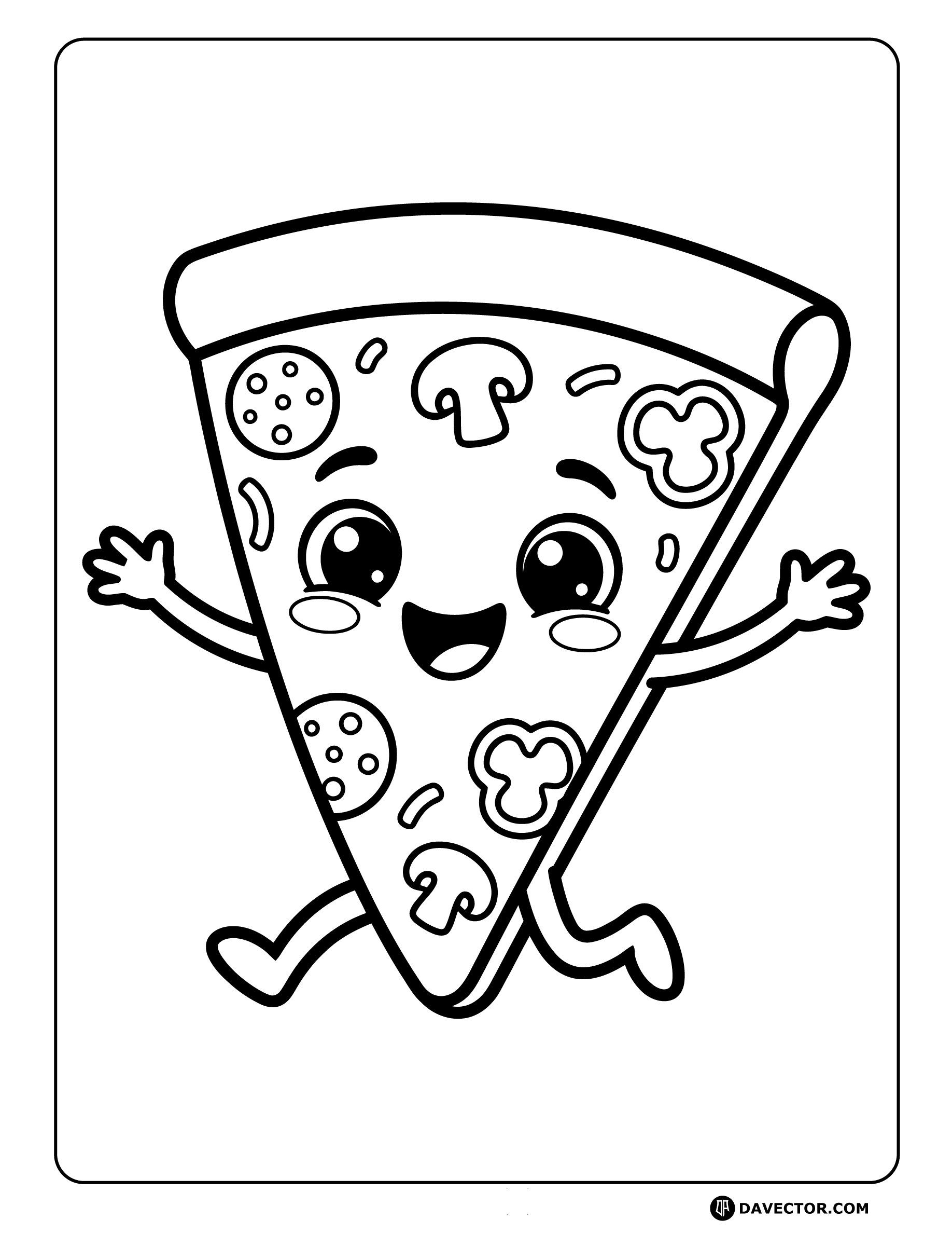 Cartoon Pizza Slice Jumping Joy — free pizza slice coloring page