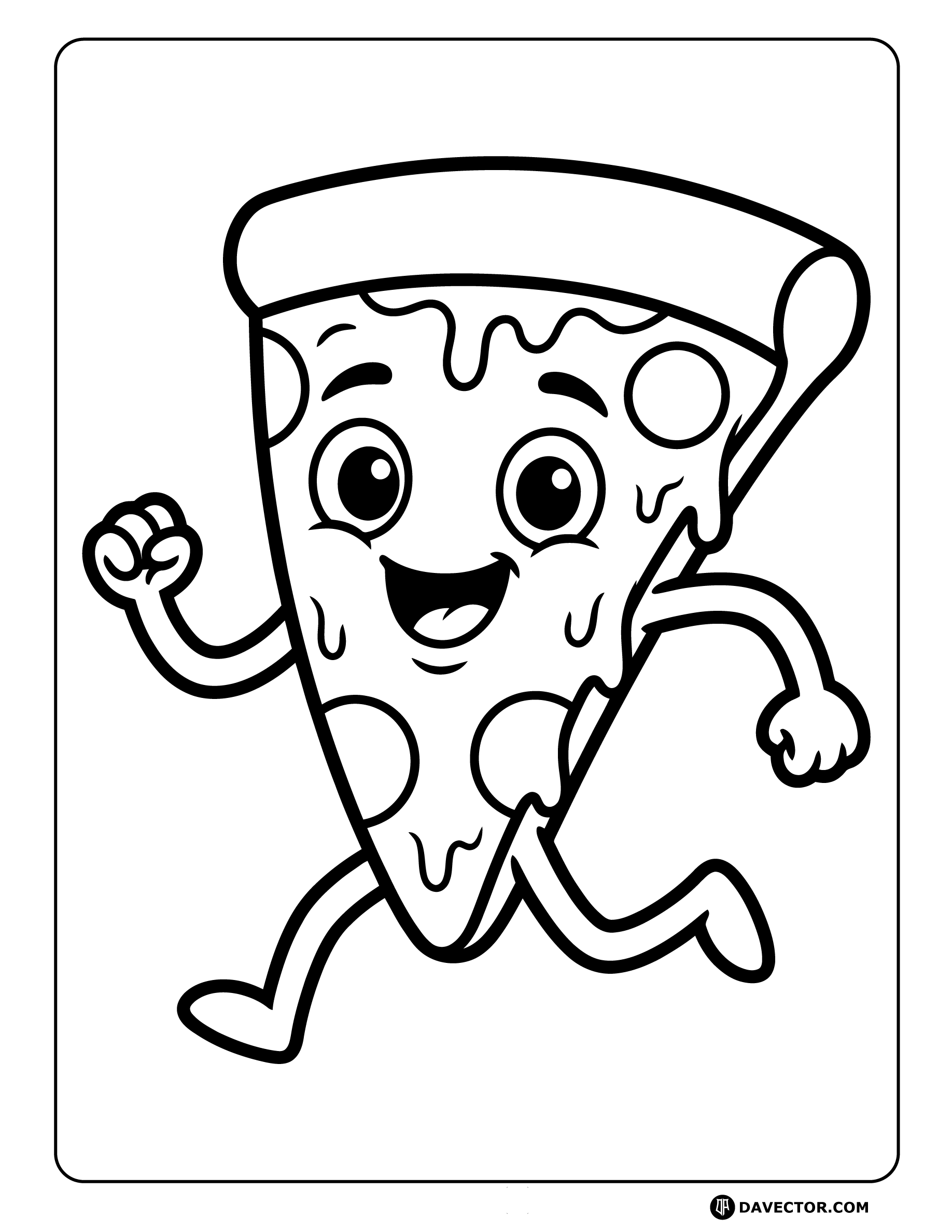 Cartoon Pizza Slice Running Cheer — free pizza slice coloring page