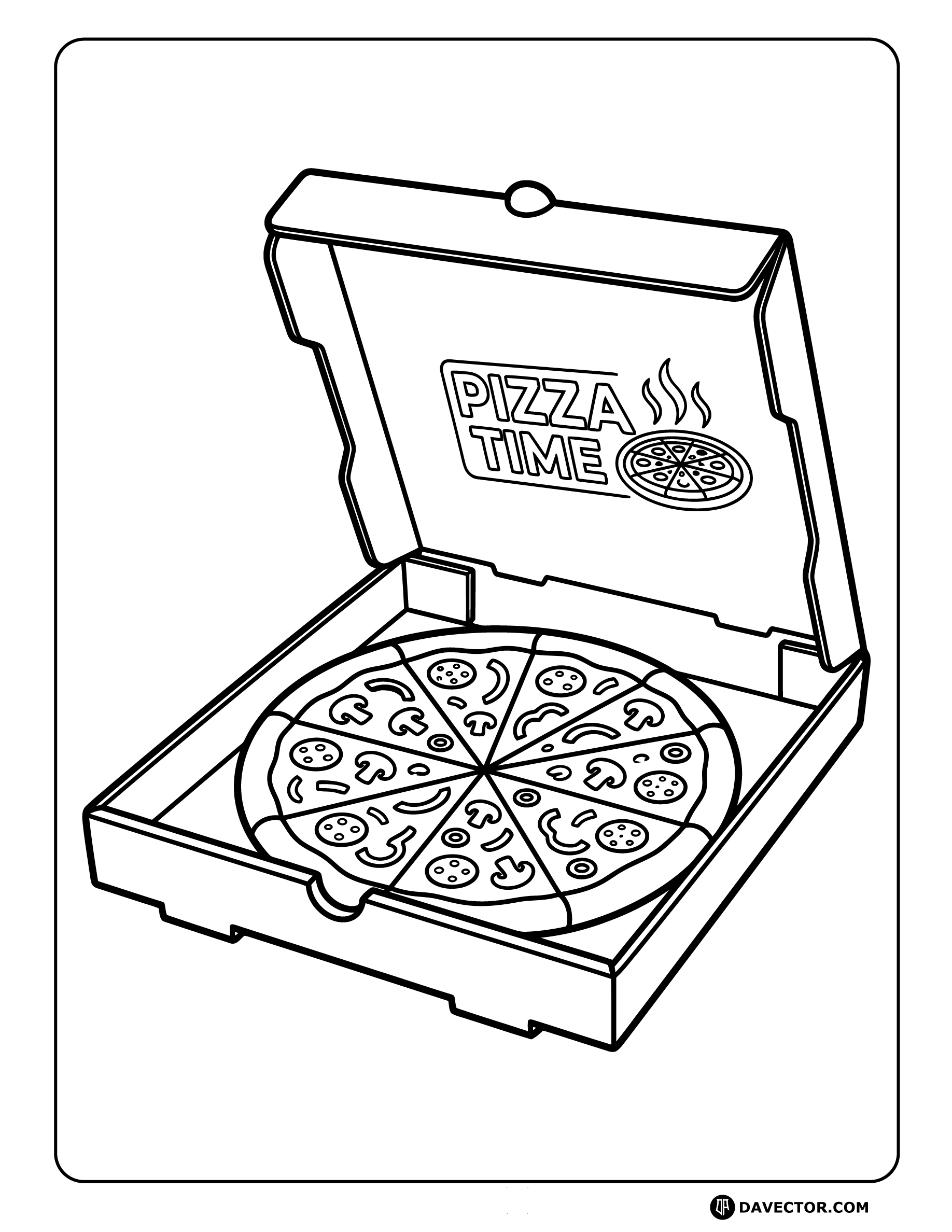Pizza Box — free pizza slice coloring page