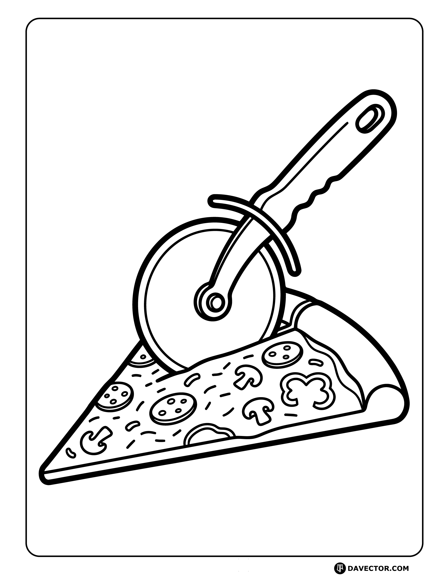 Pizza Cutter Slicing Crust — free pizza slice coloring page