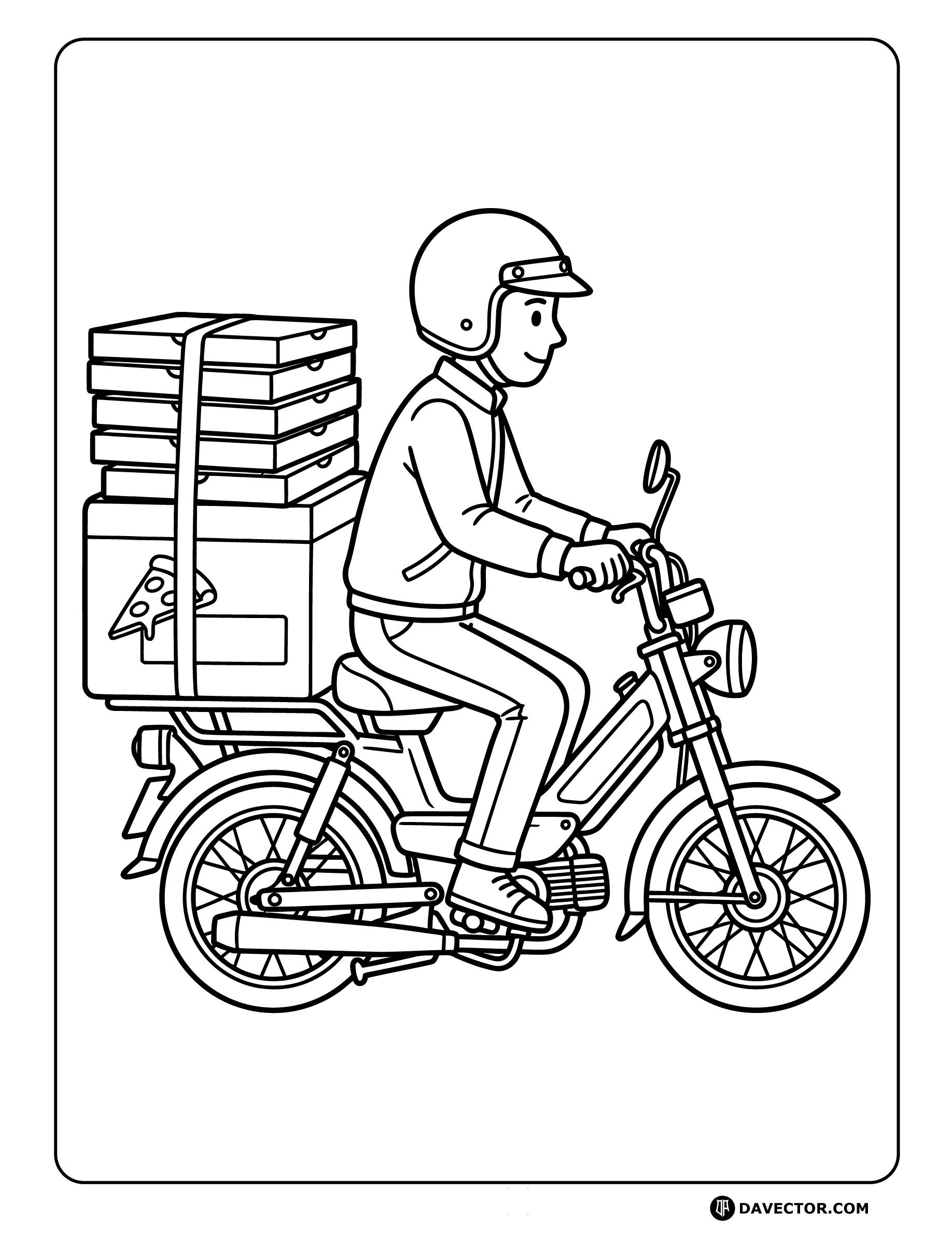Pizza Delivery Bike With Boxes — free pizza slice coloring page