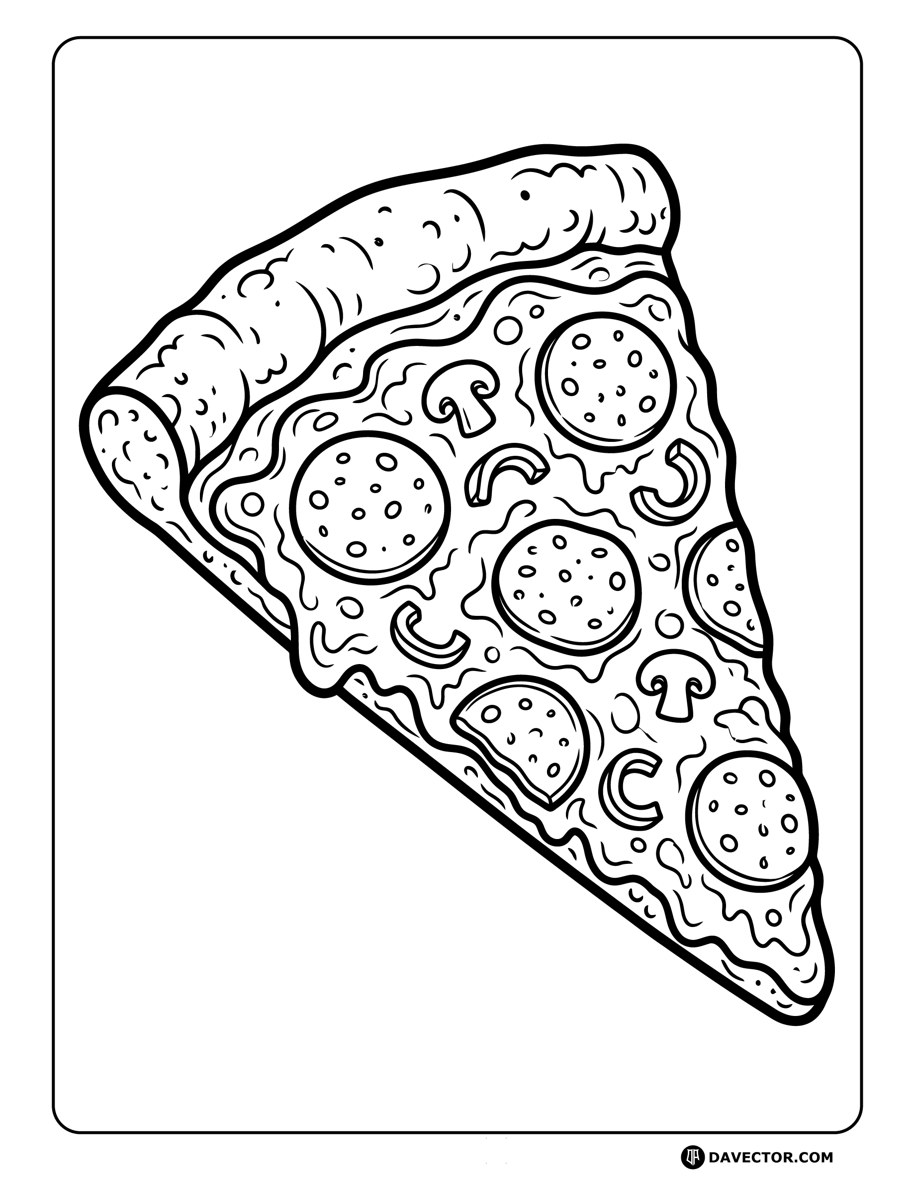 Pizza Slice Bubbling Hot Cheese — free pizza slice coloring page