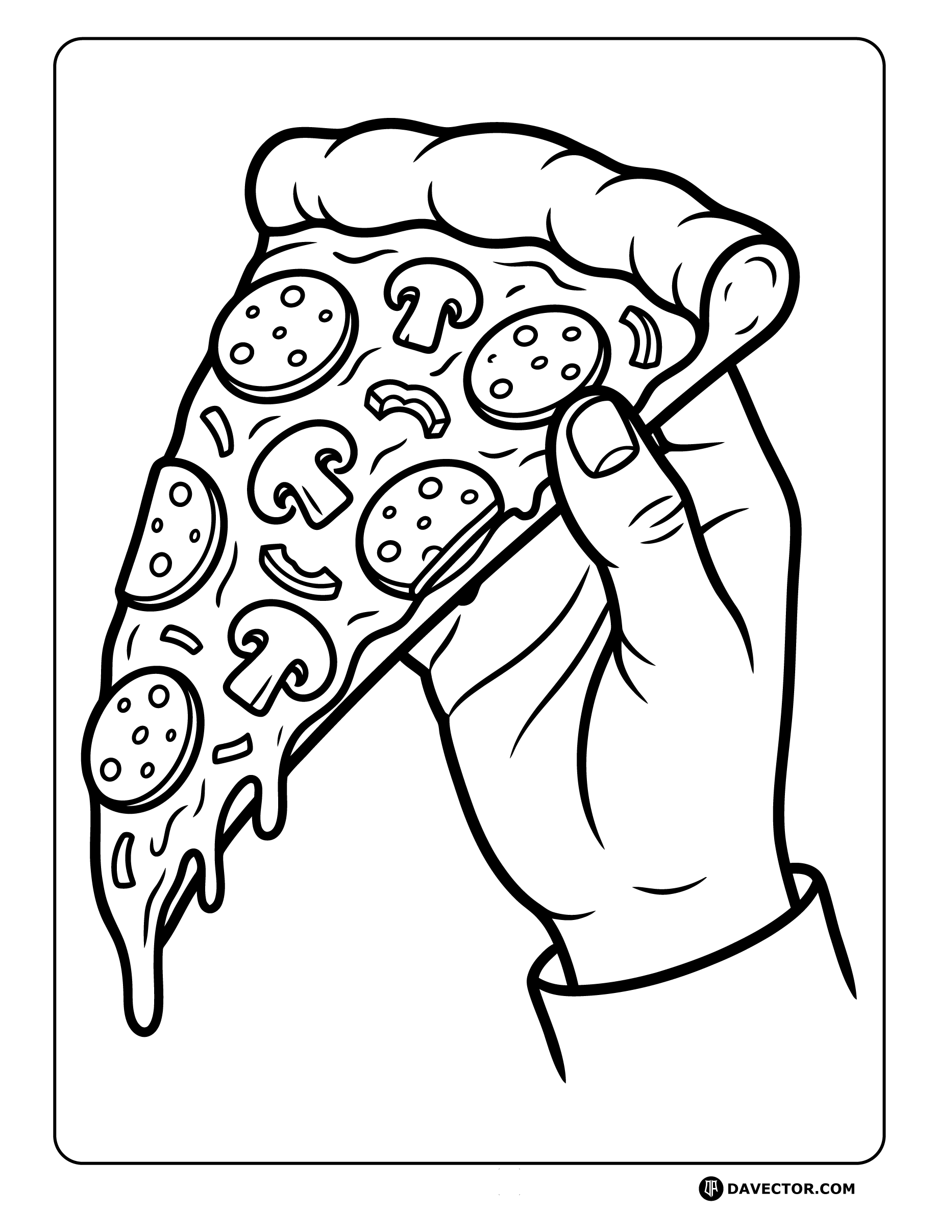 Pizza Slice Held By Hand — free pizza slice coloring page