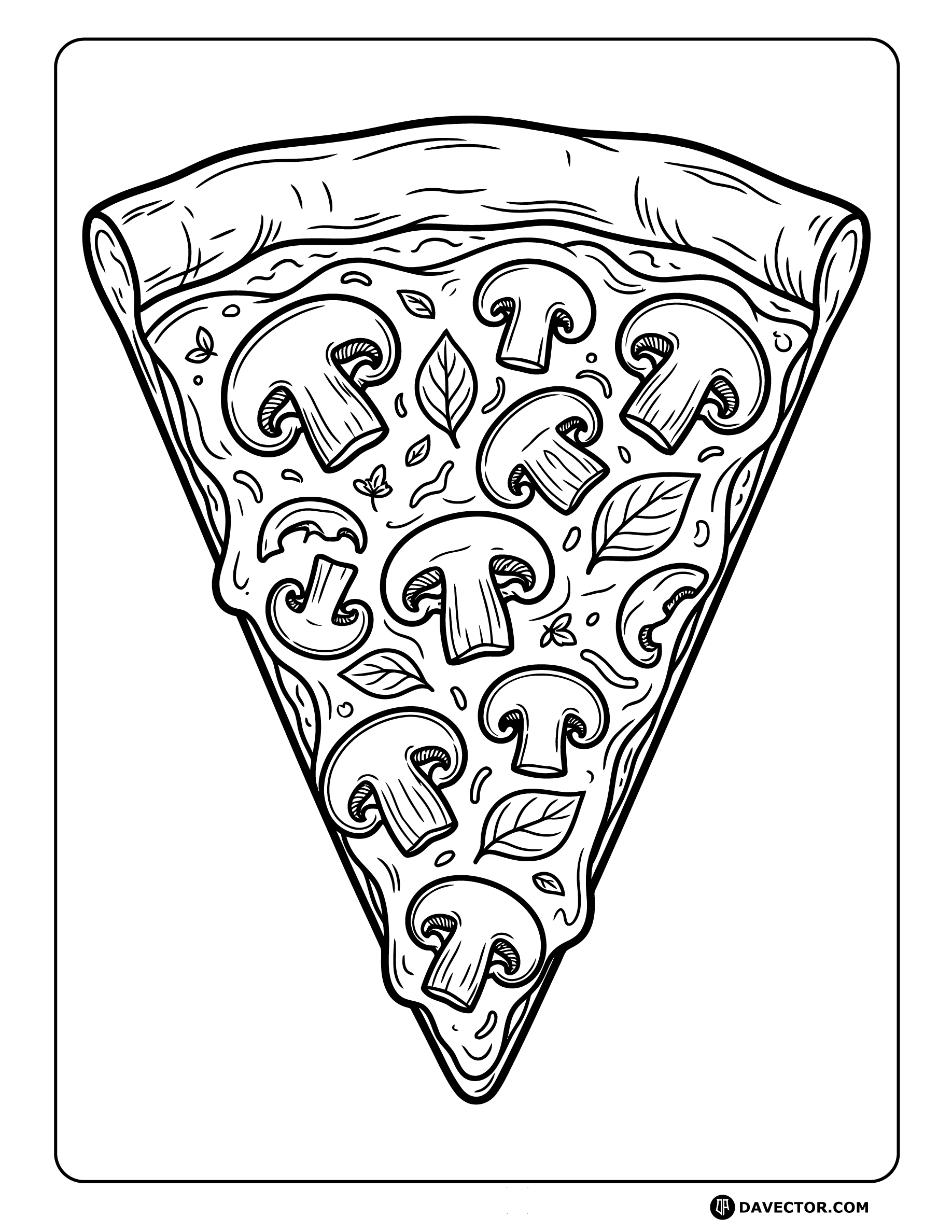 Pizza Slice Mushroom — free pizza slice coloring page