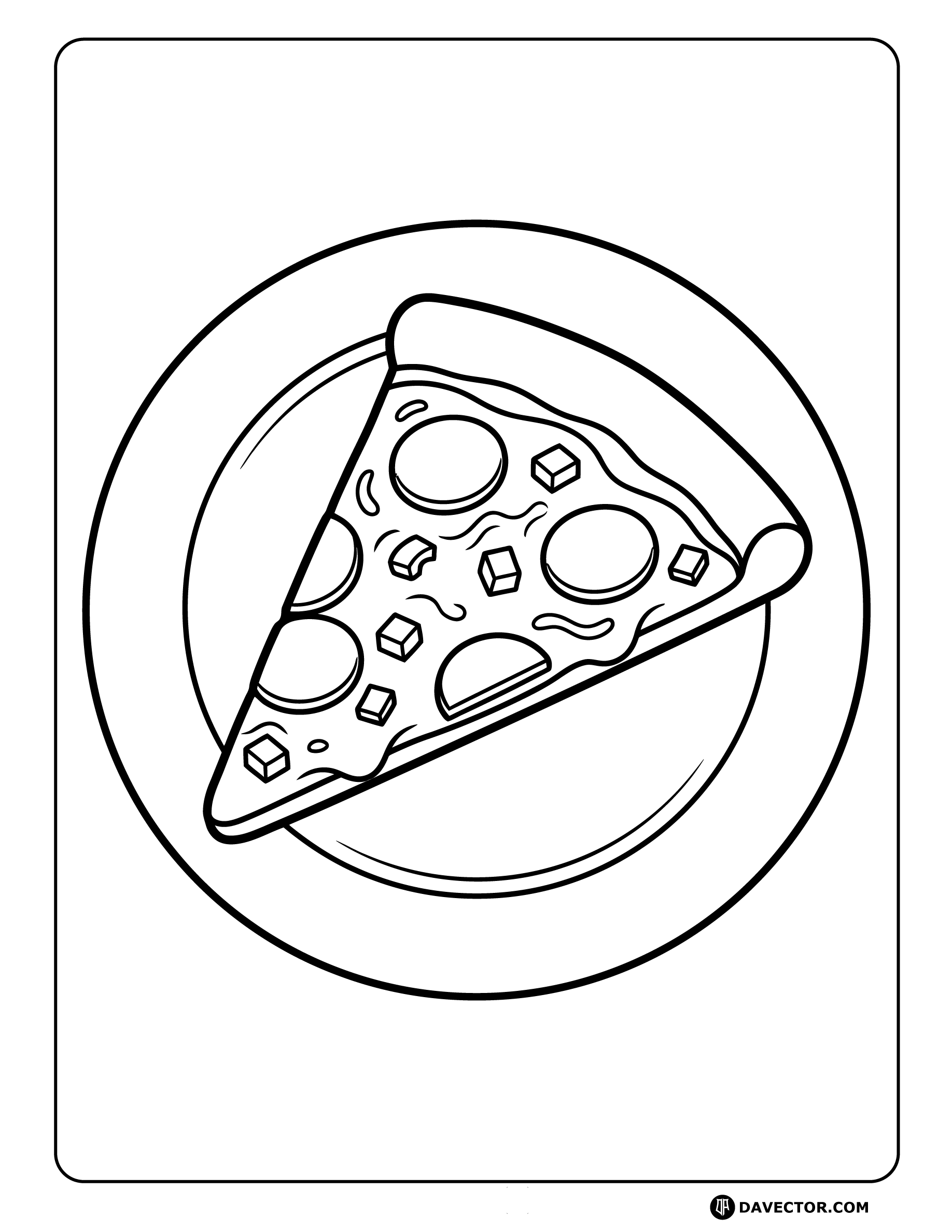 Pizza Slice On Plate Line — free pizza slice coloring page