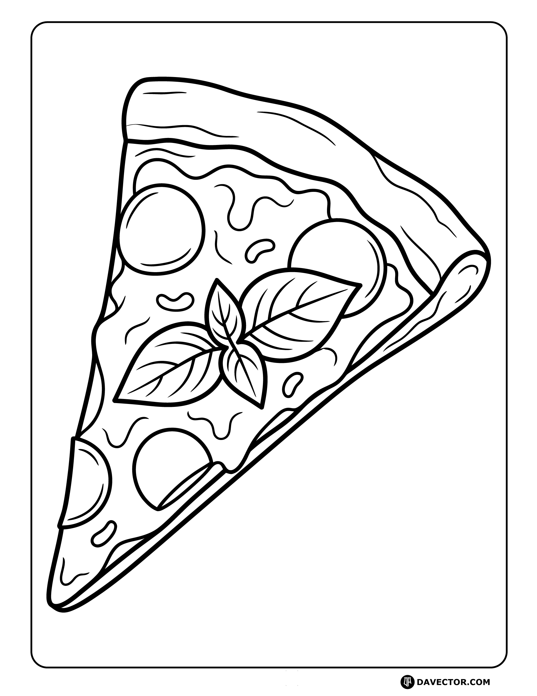Pizza Slice With Basil Leaf — free pizza slice coloring page