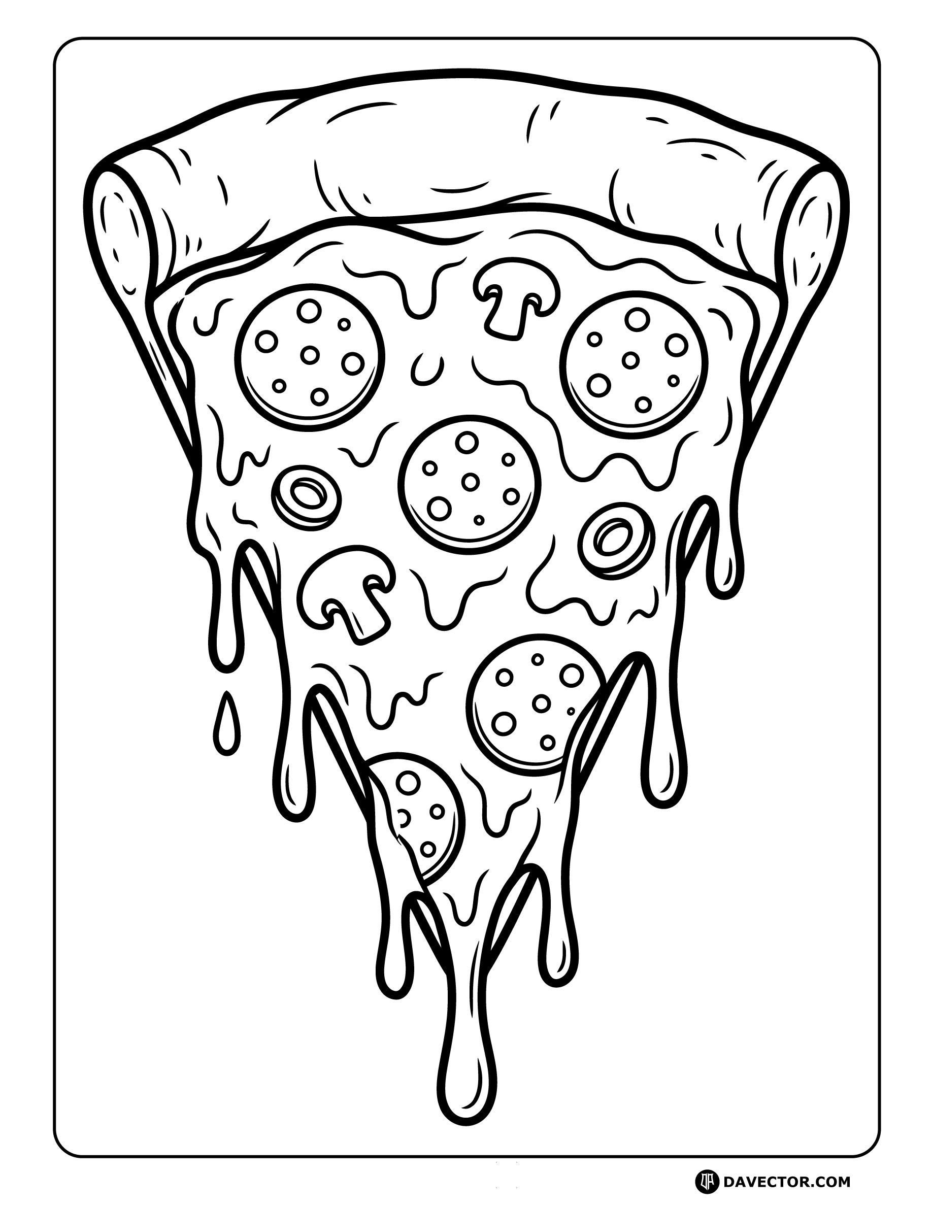 Pizza Slice With Cheese Dripping — free pizza slice coloring page