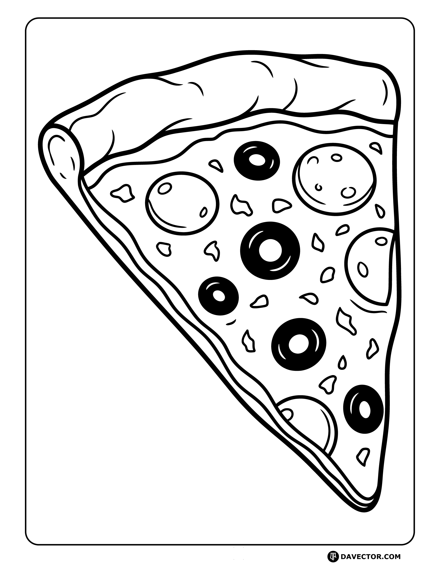 Pizza Slice With Olive Slices — free pizza slice coloring page