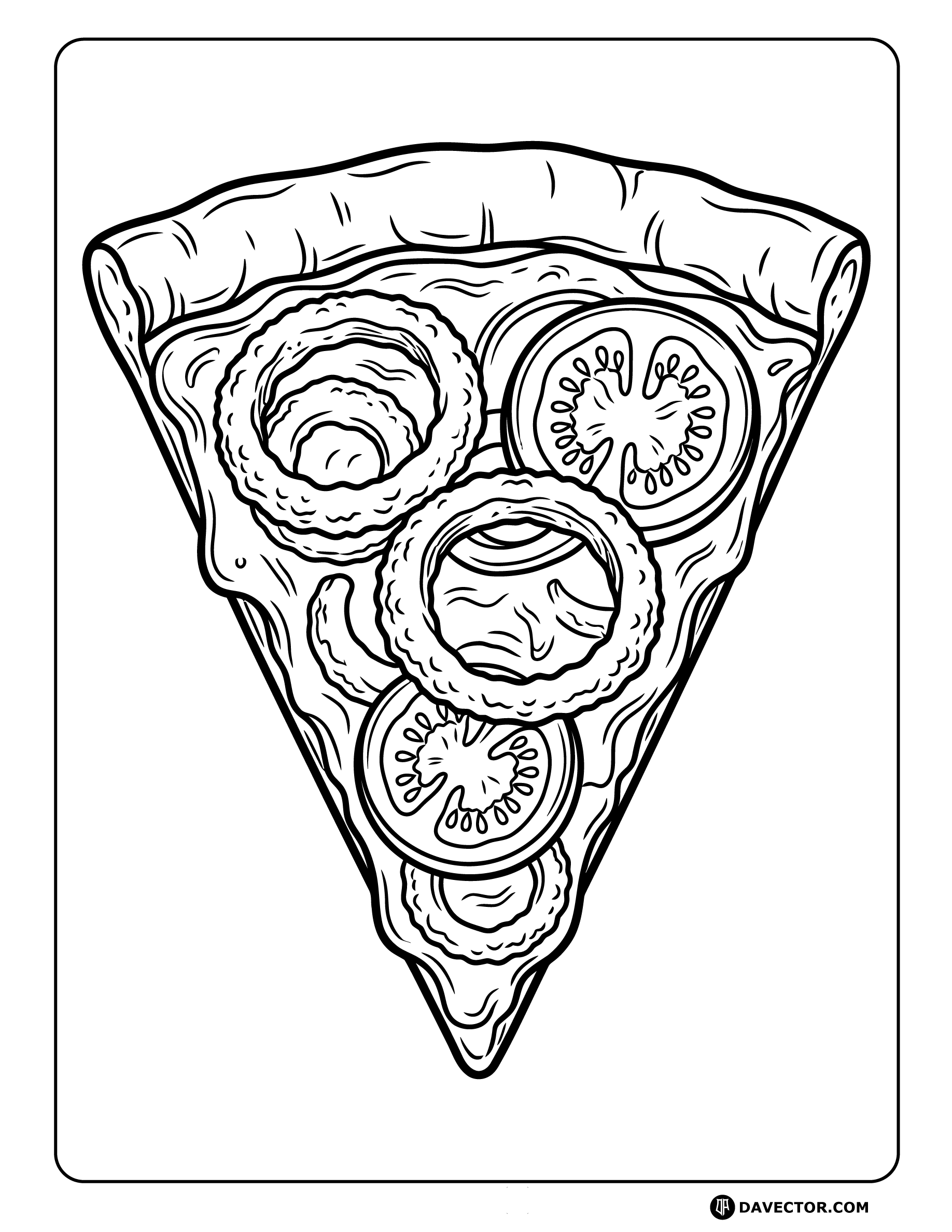 Pizza Slice With Onion Rings — free pizza slice coloring page