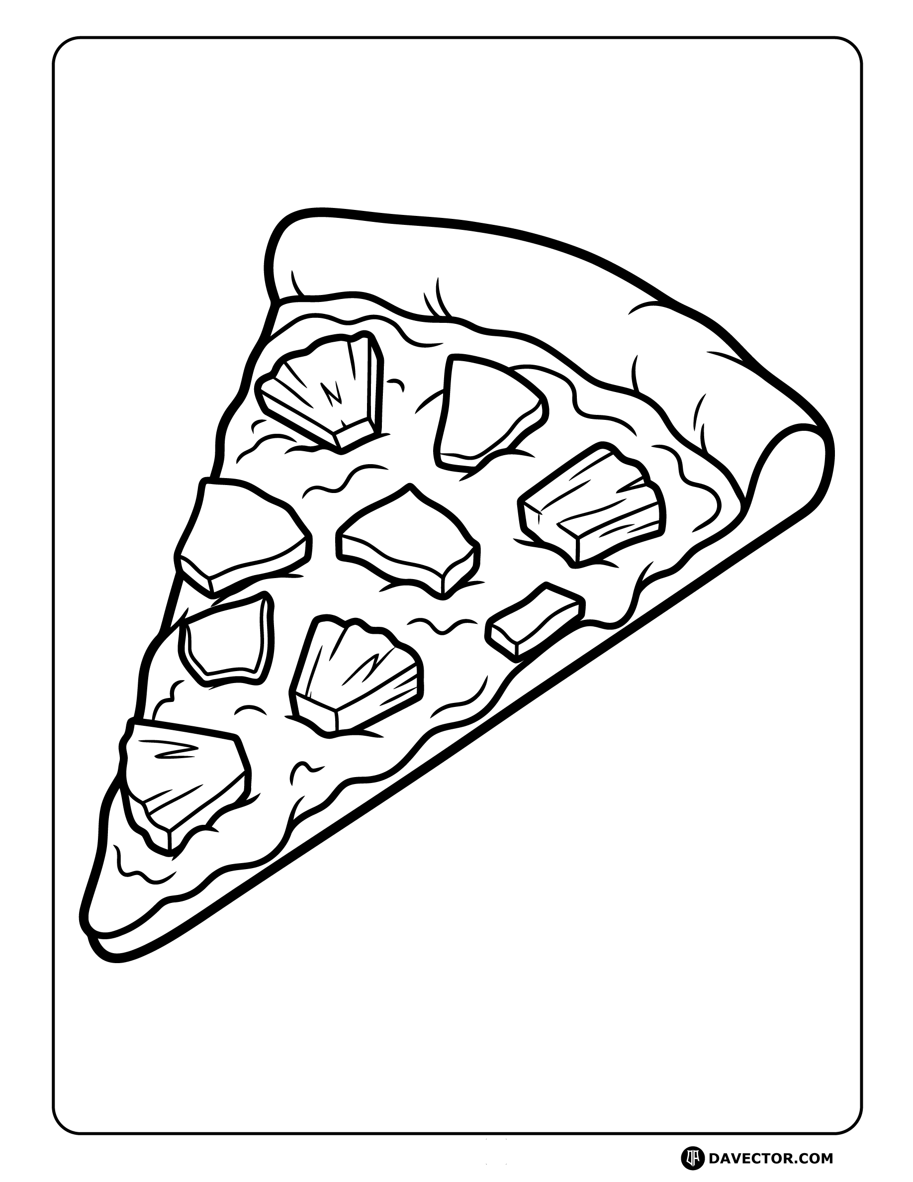 Pizza Slice With Pineapple Ham — free pizza slice coloring page
