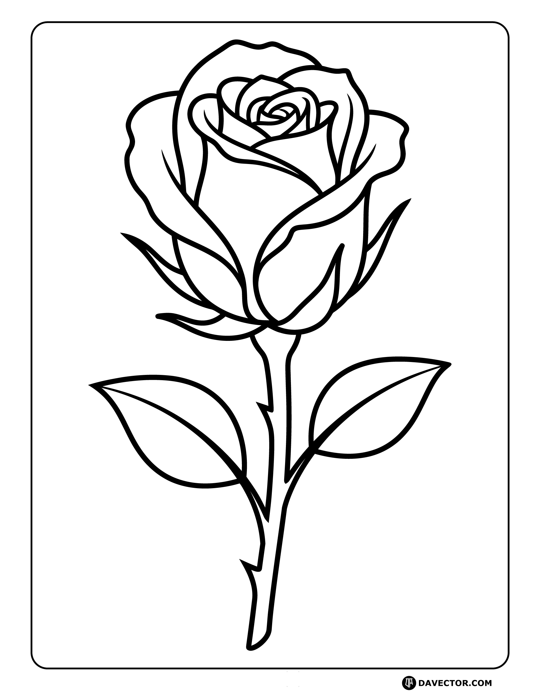Rose Bud Opening Line Art — free rose coloring page