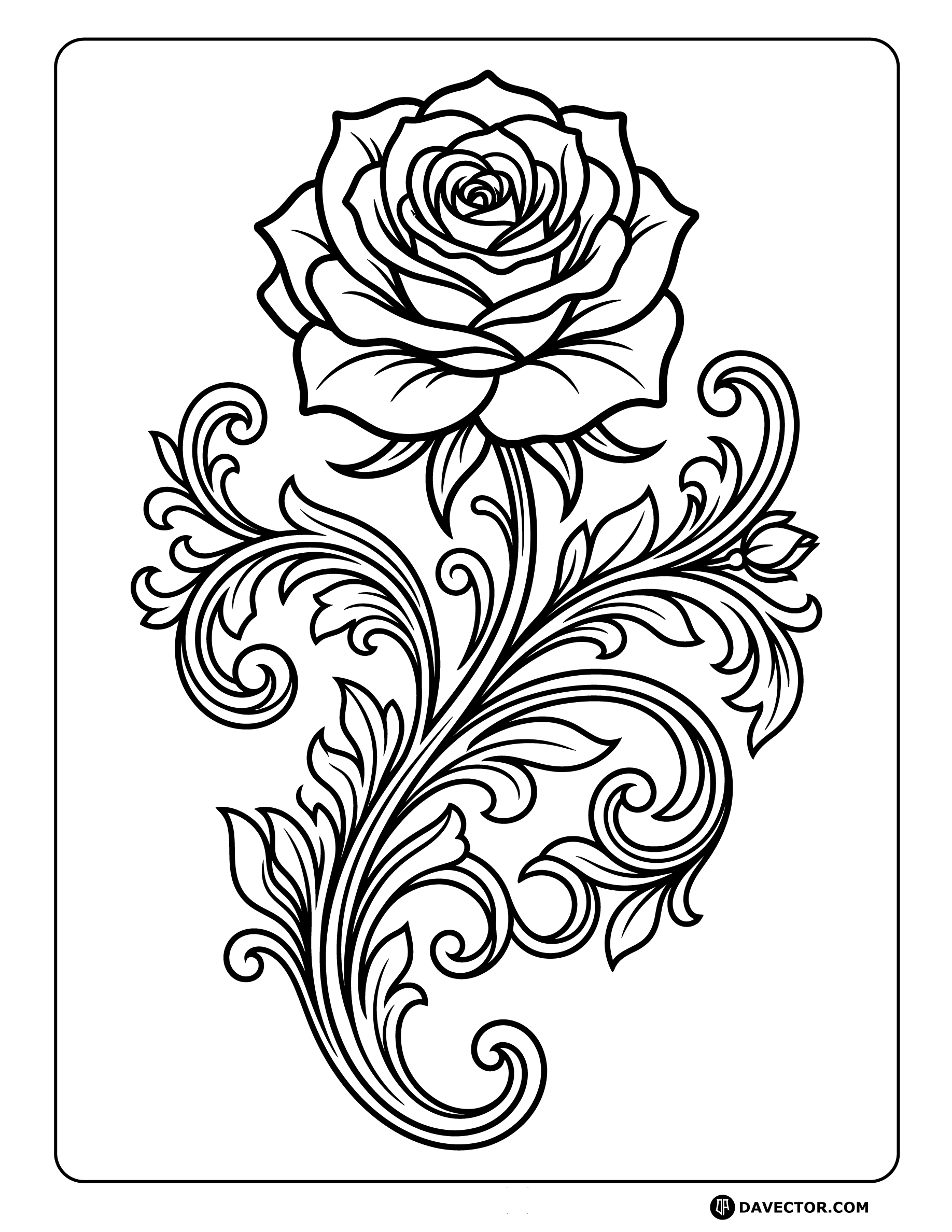 Rose Design — free rose coloring page