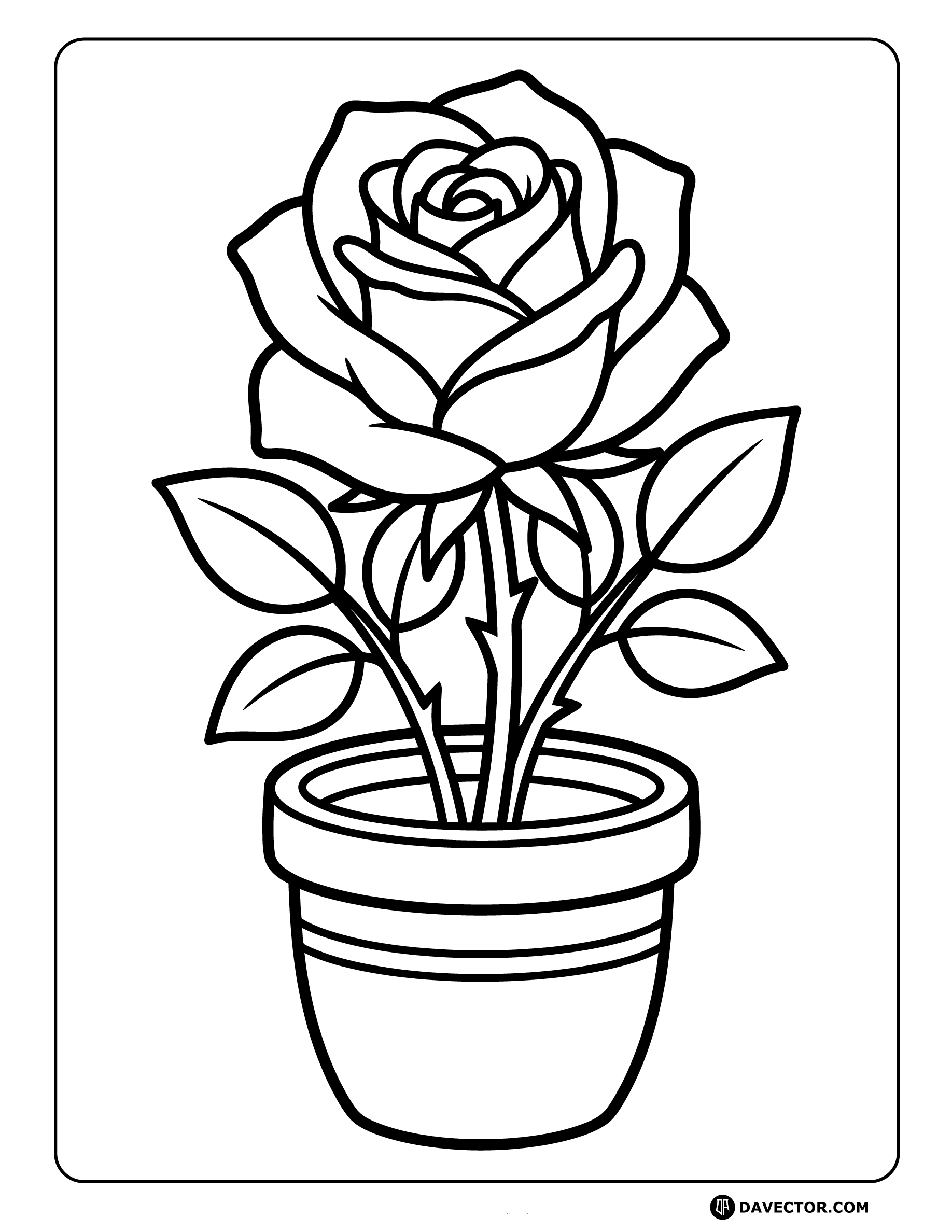 Rose In Flower Pot — free rose coloring page