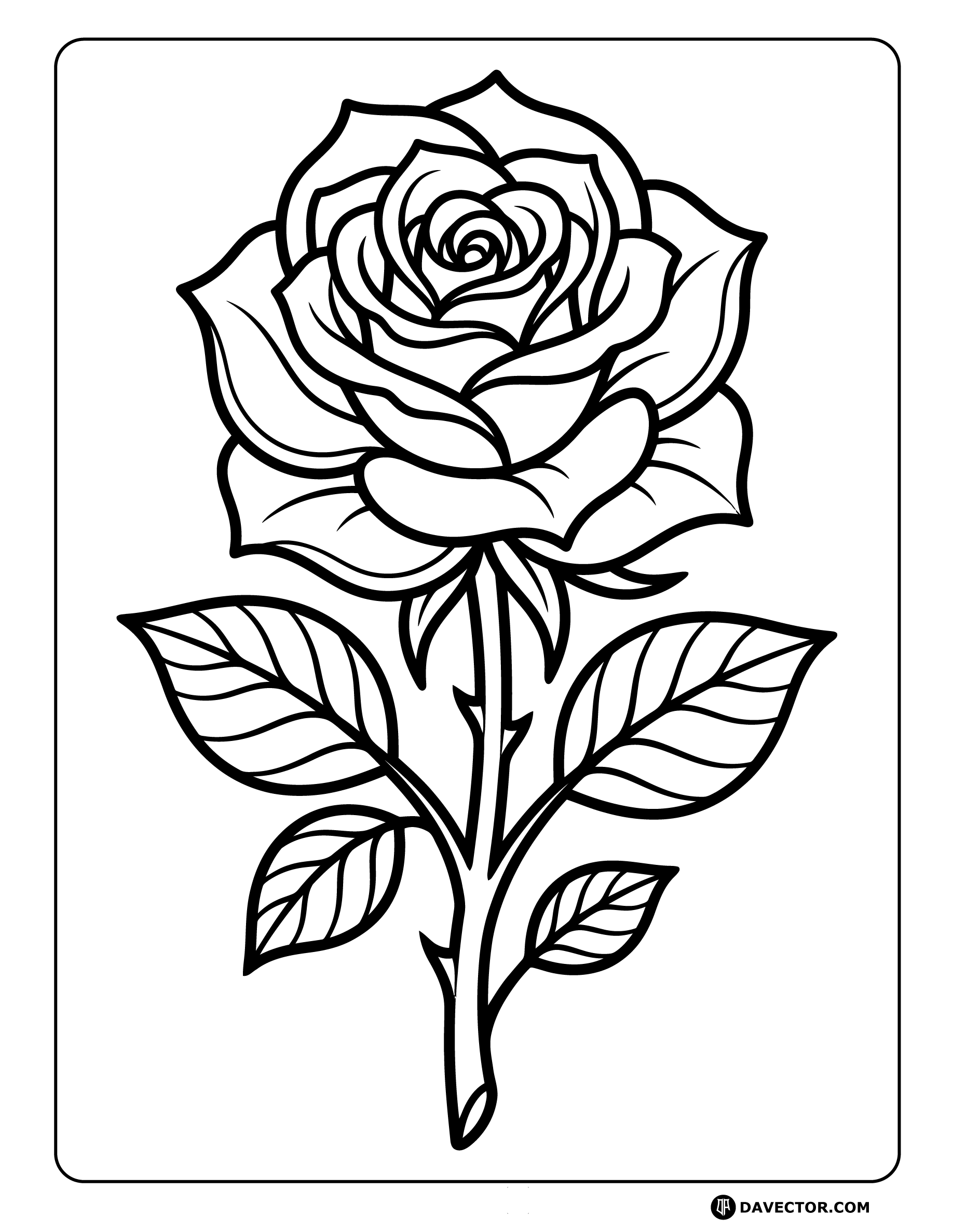 Rose Line Art Coloring Page — free rose coloring page