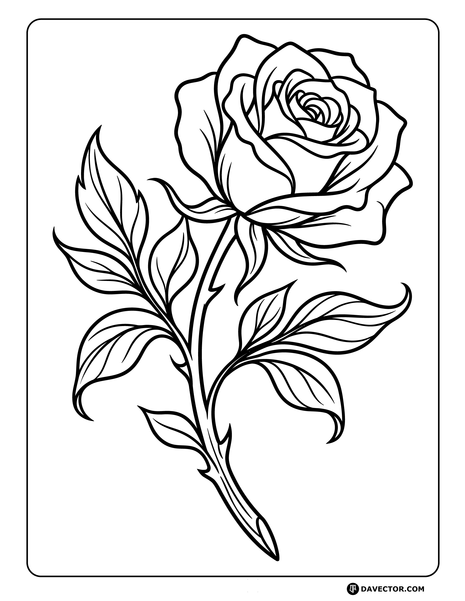 Rose Line Art On White — free rose coloring page