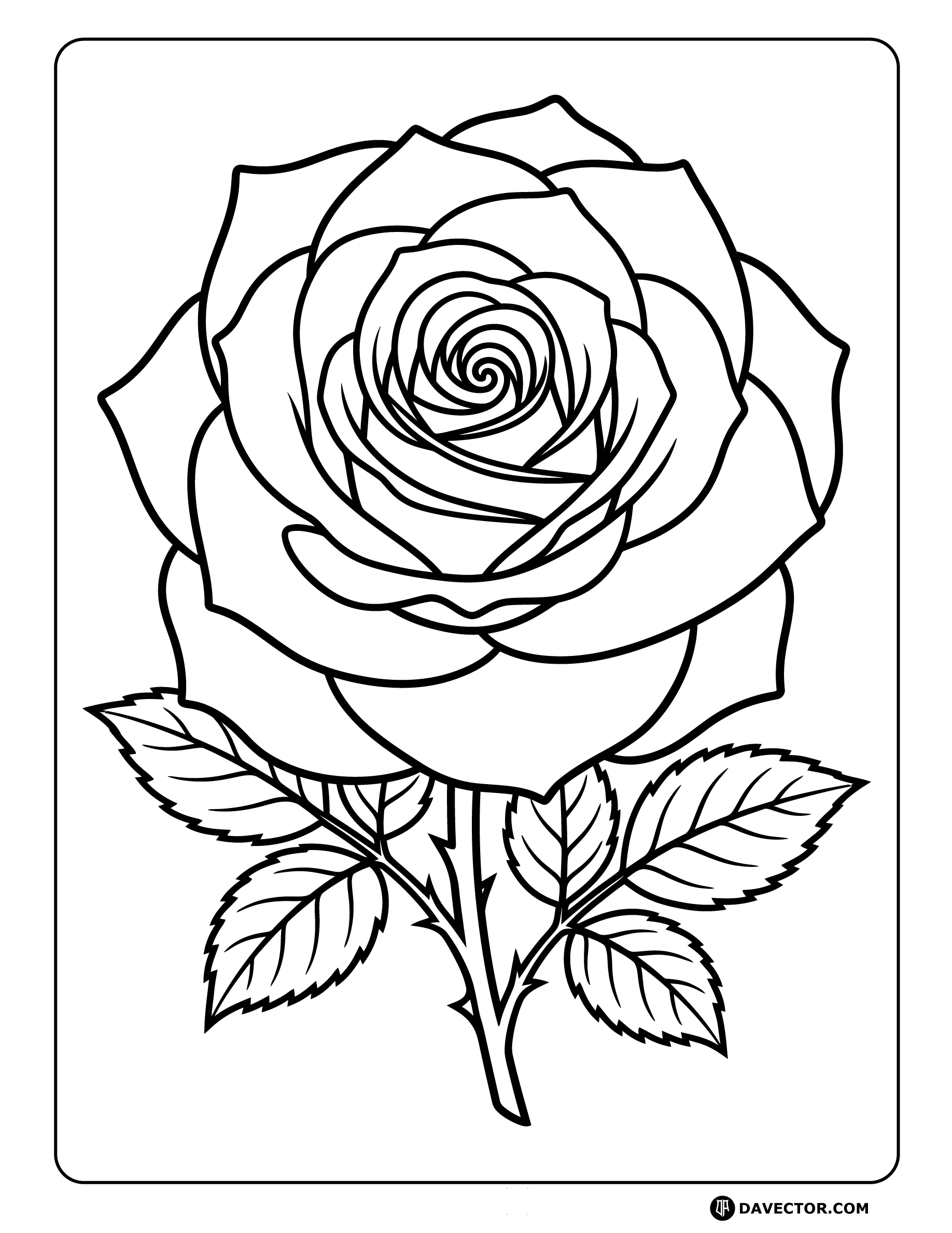 Rose Petal Center Line Art — free rose coloring page