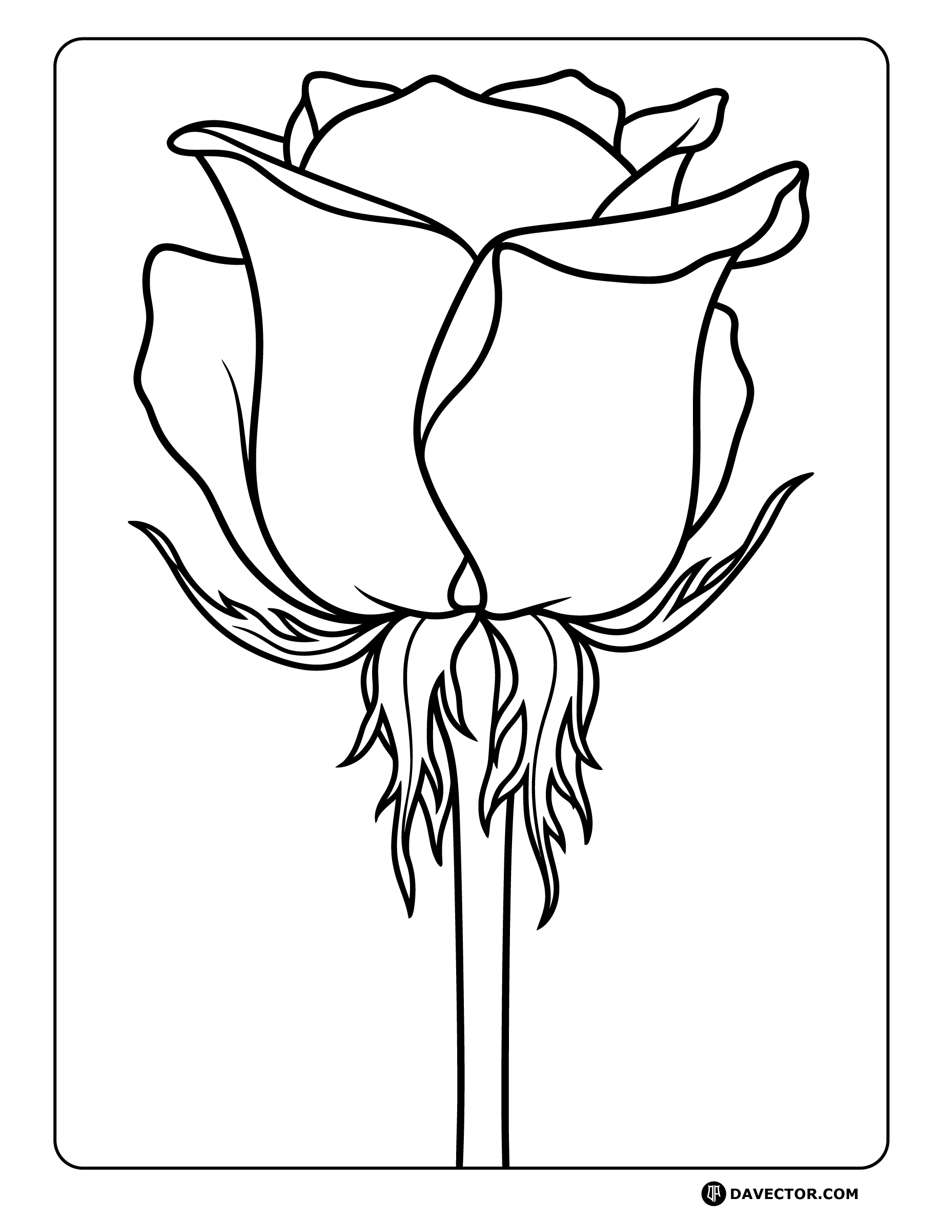 Rose Viewed From Side Profile — free rose coloring page