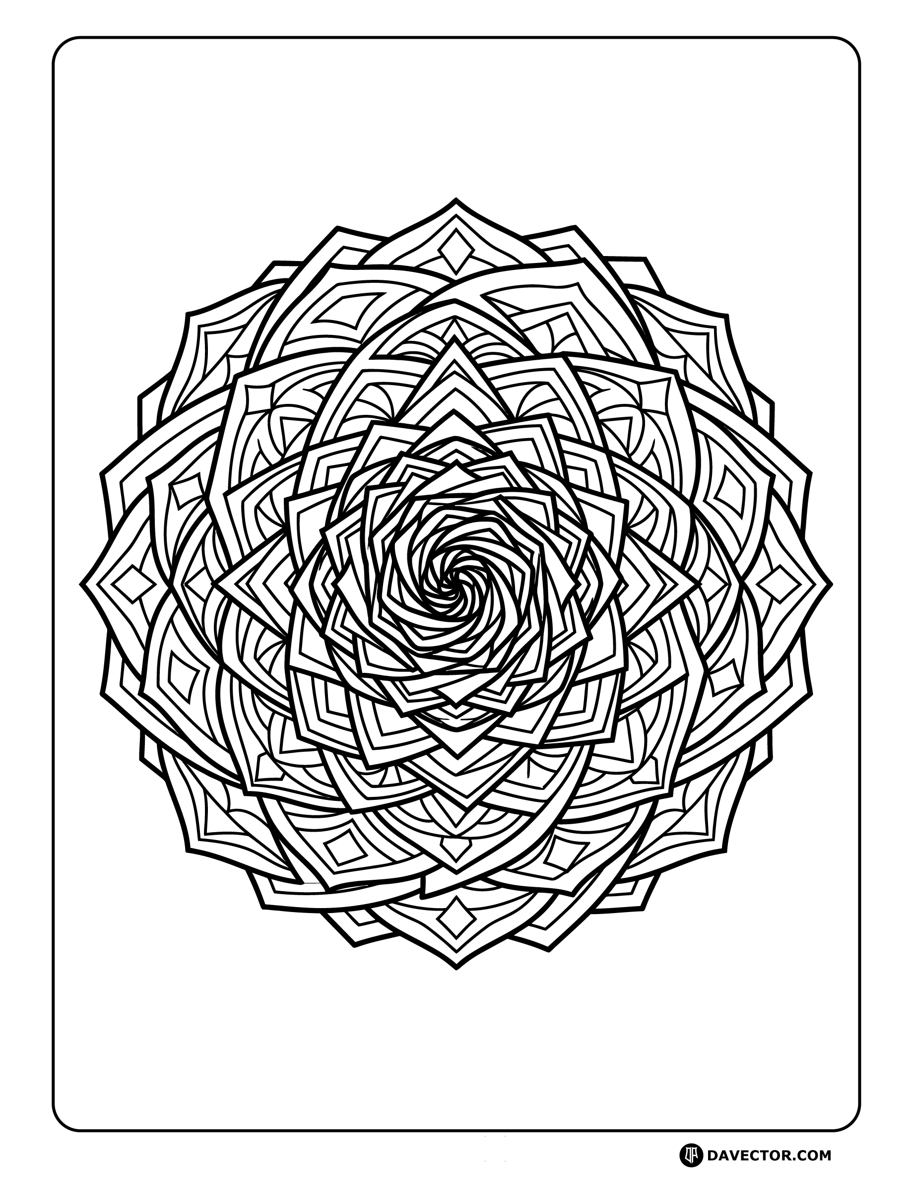 Rose Viewed From Top Down — free rose coloring page