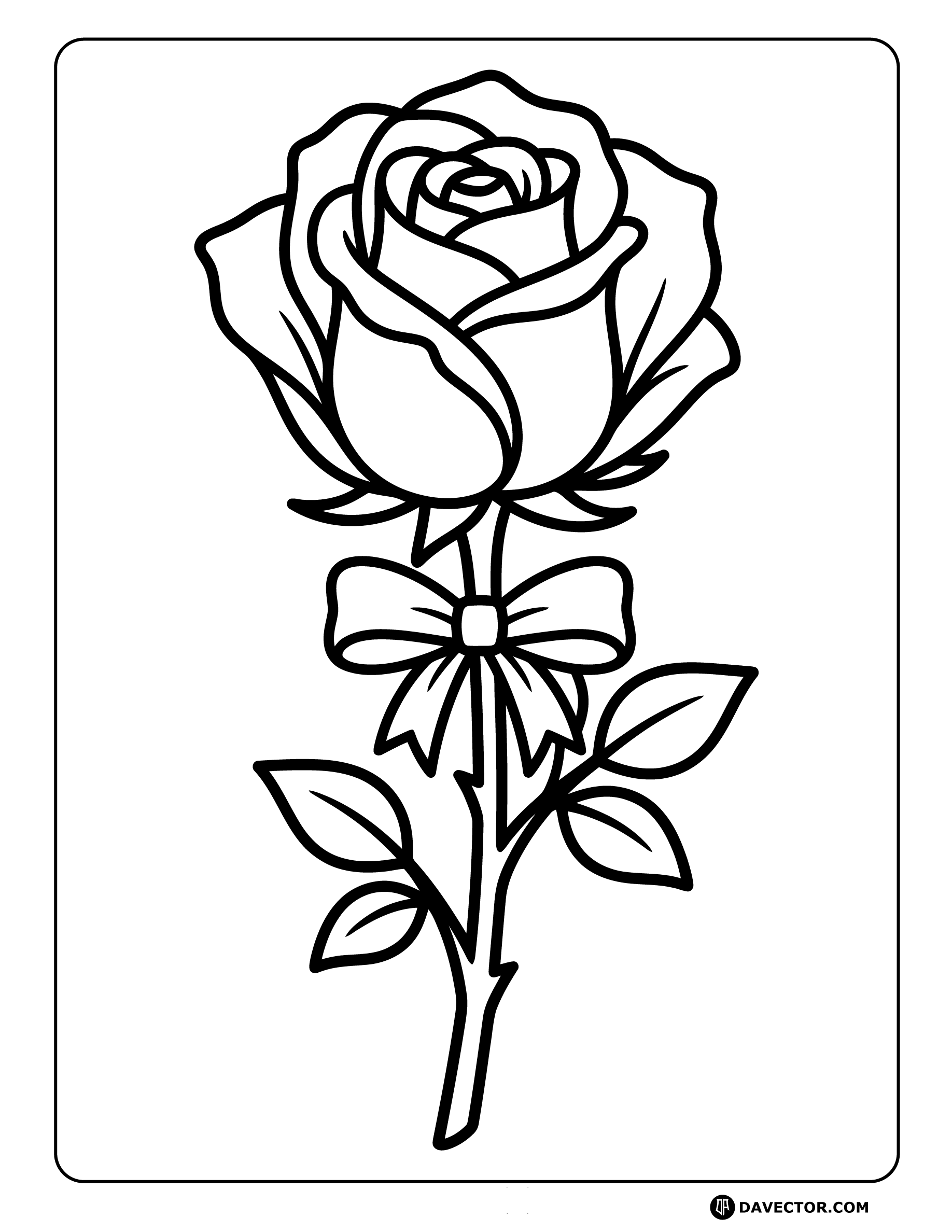 Rose With Bow — free rose coloring page