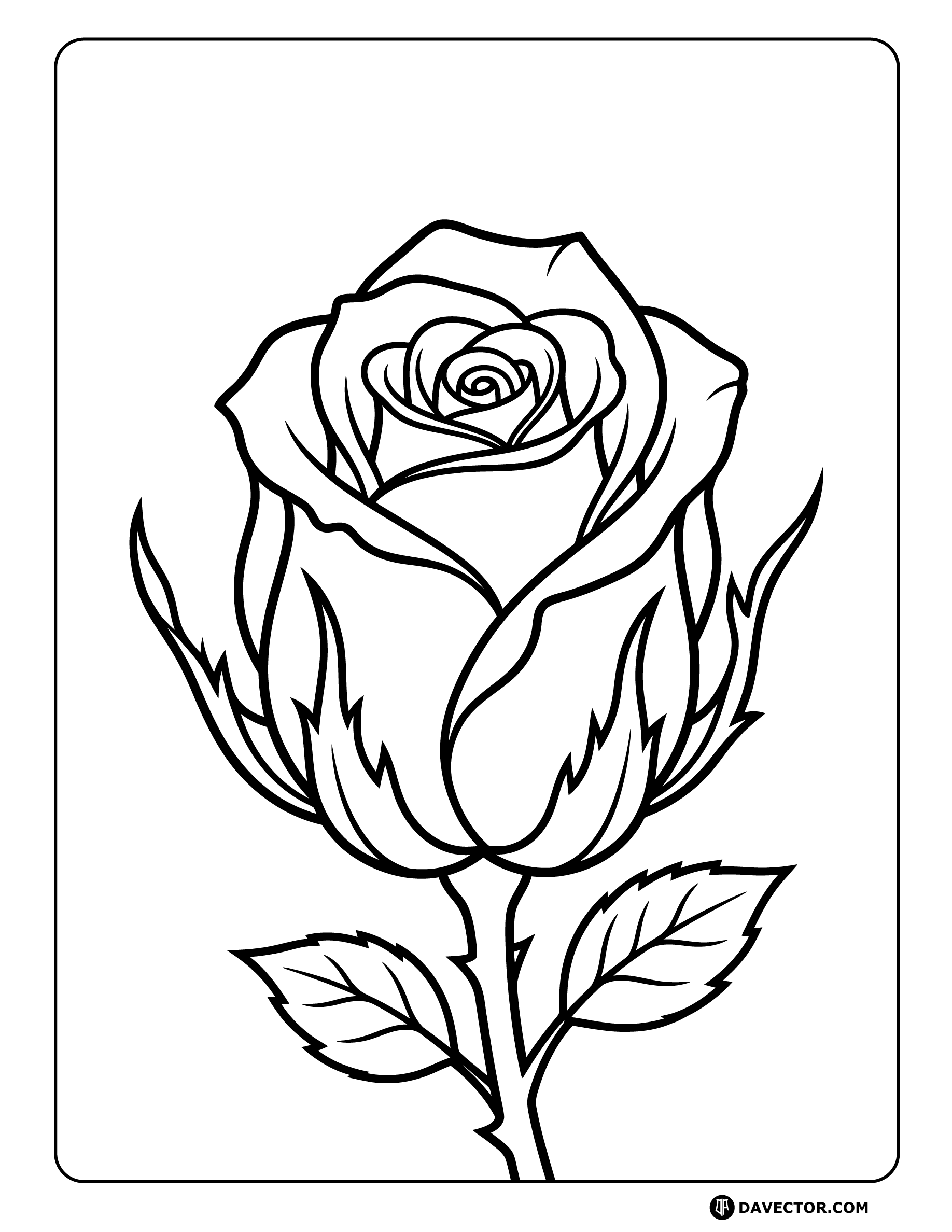 Rosebud Surrounded By Sepals — free rose coloring page