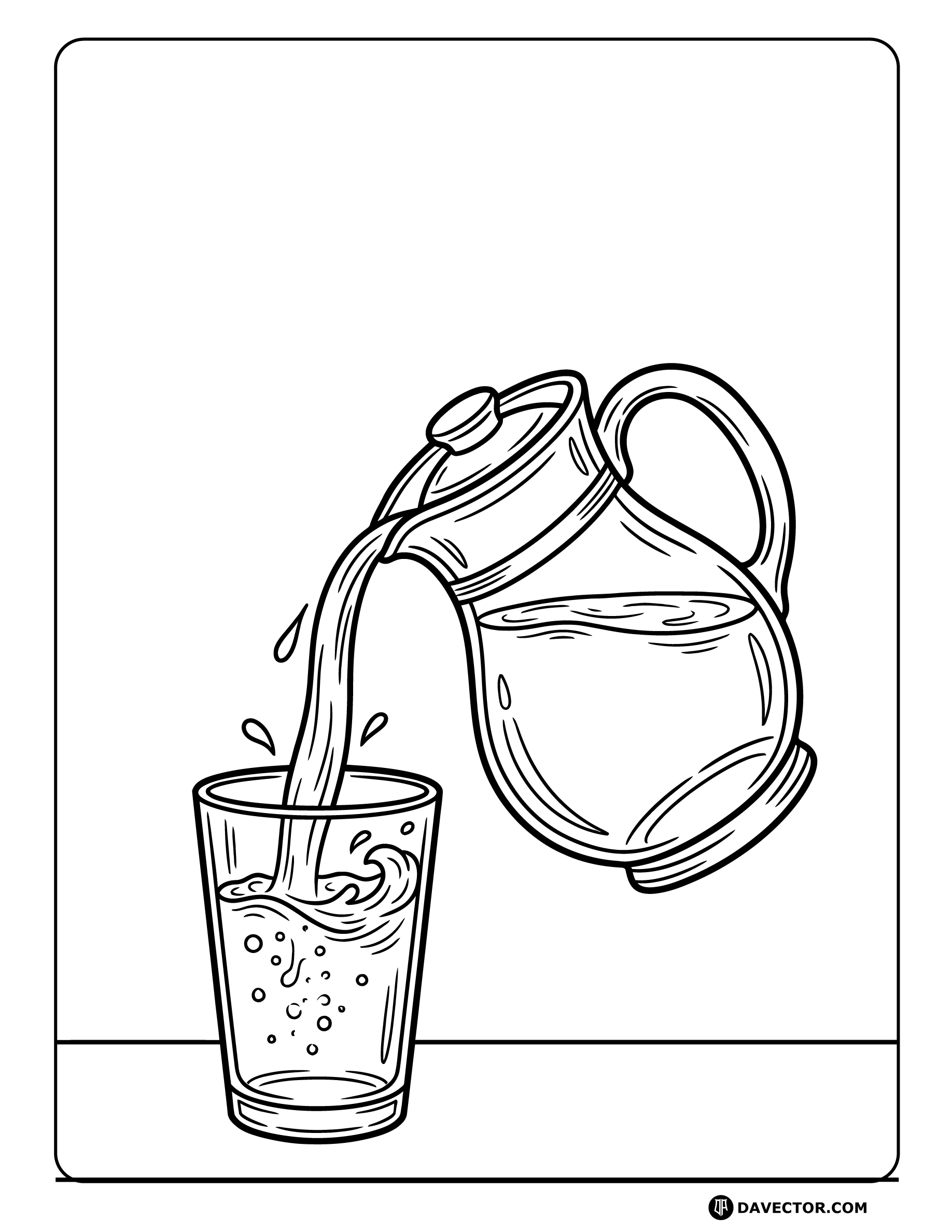Carafe Pouring Water Into Glass — free water glass coloring page