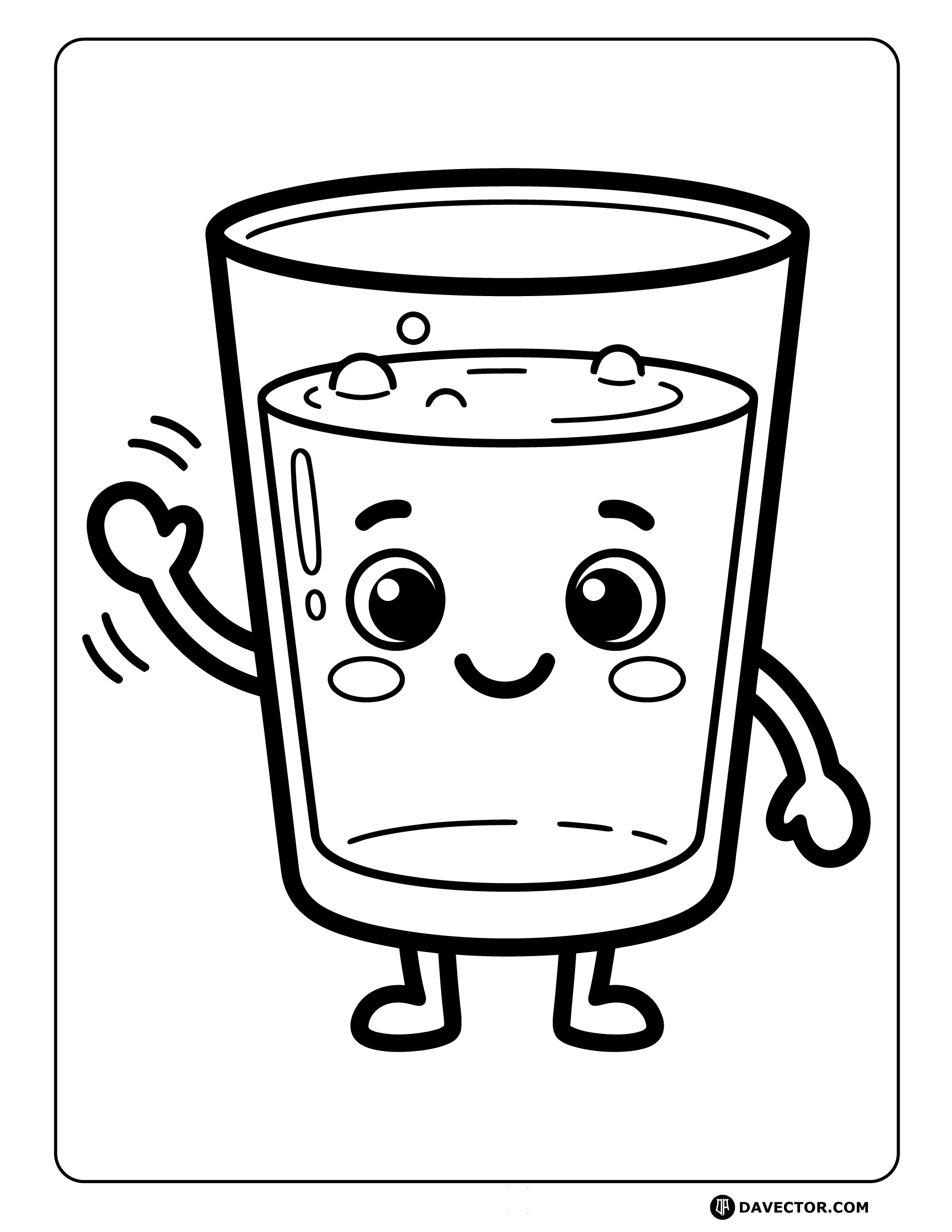 Cute Water Glass Waving Hello — free water glass coloring page