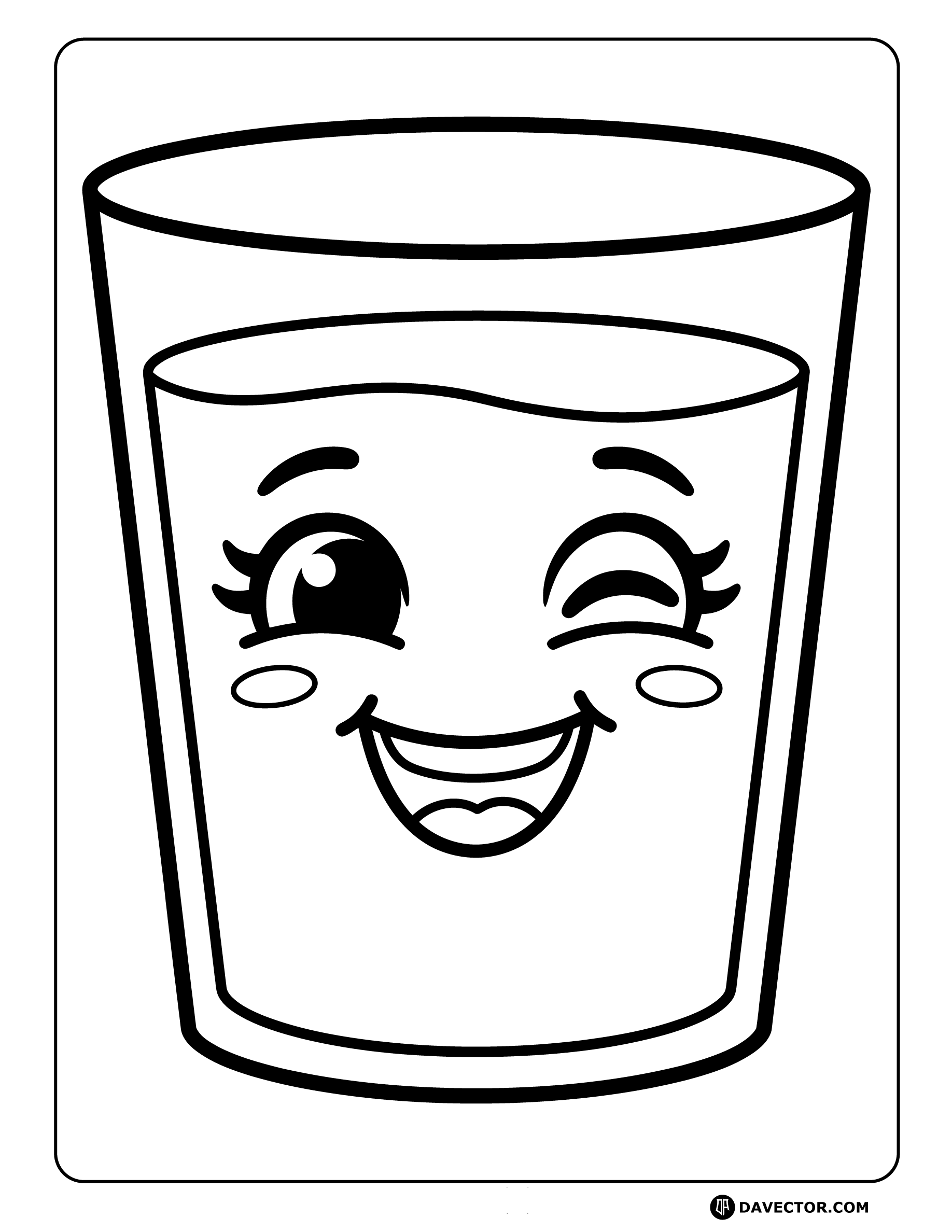 Cute Water Glass With Grin — free water glass coloring page