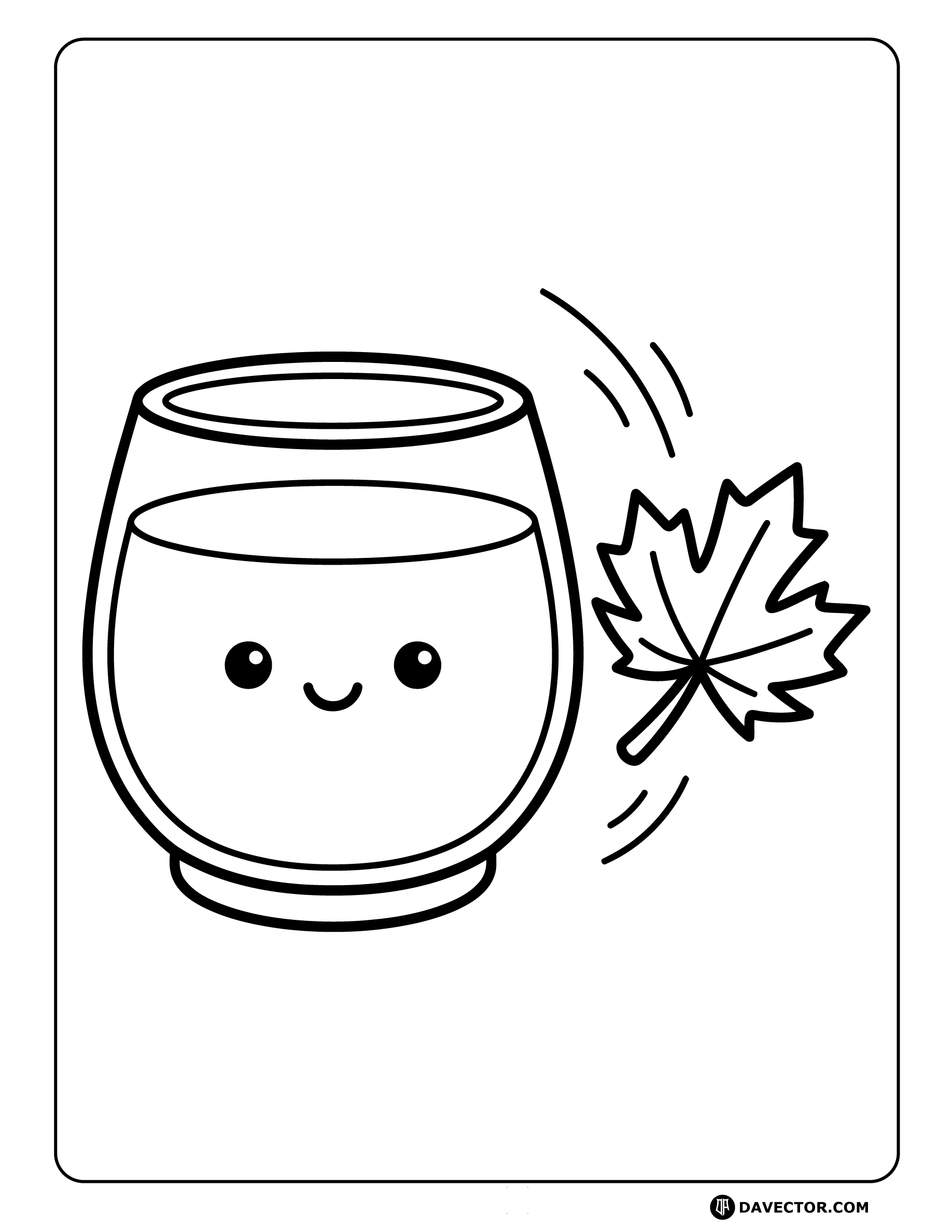 Water Glass And Autumn Leaf — free water glass coloring page