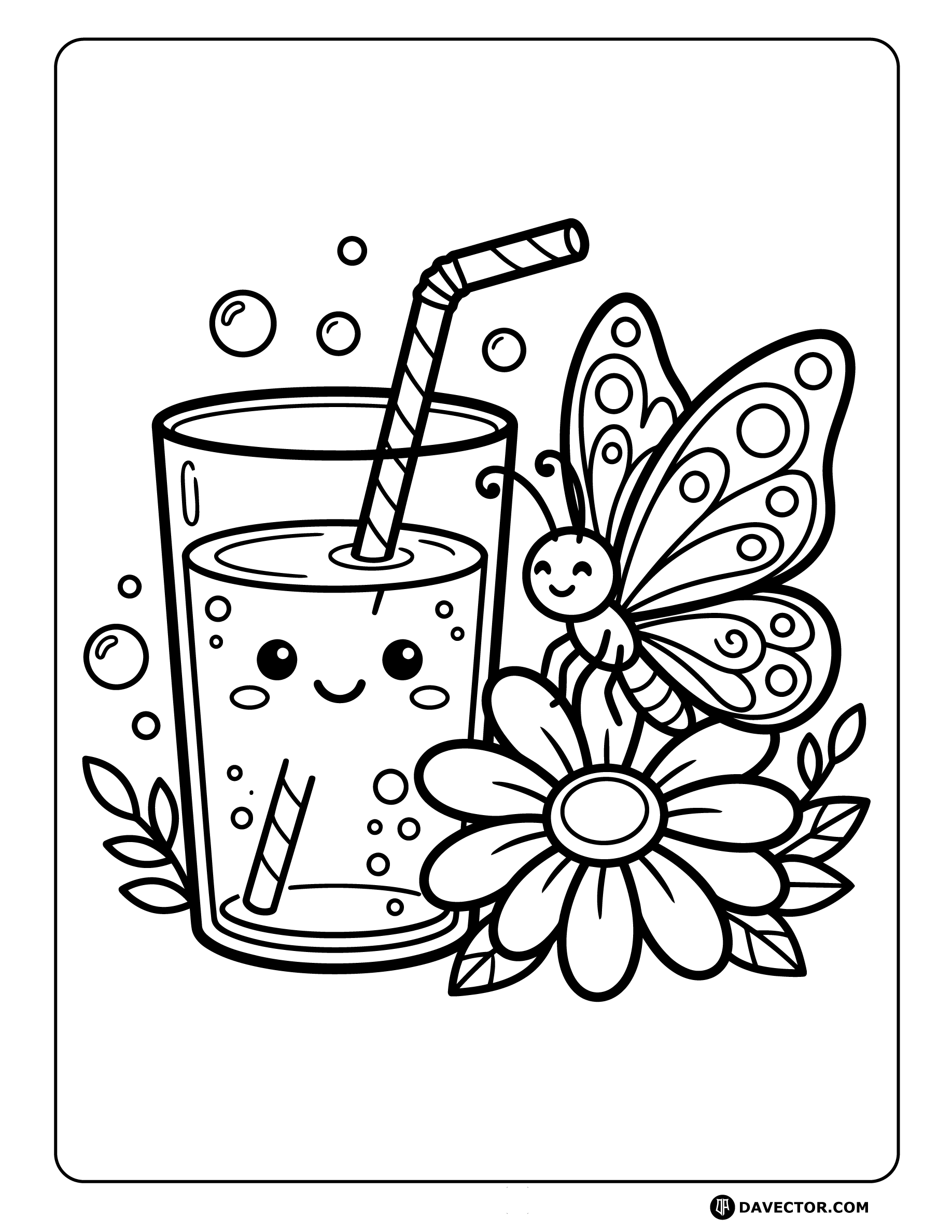 Water Glass And Butterfly Line — free water glass coloring page