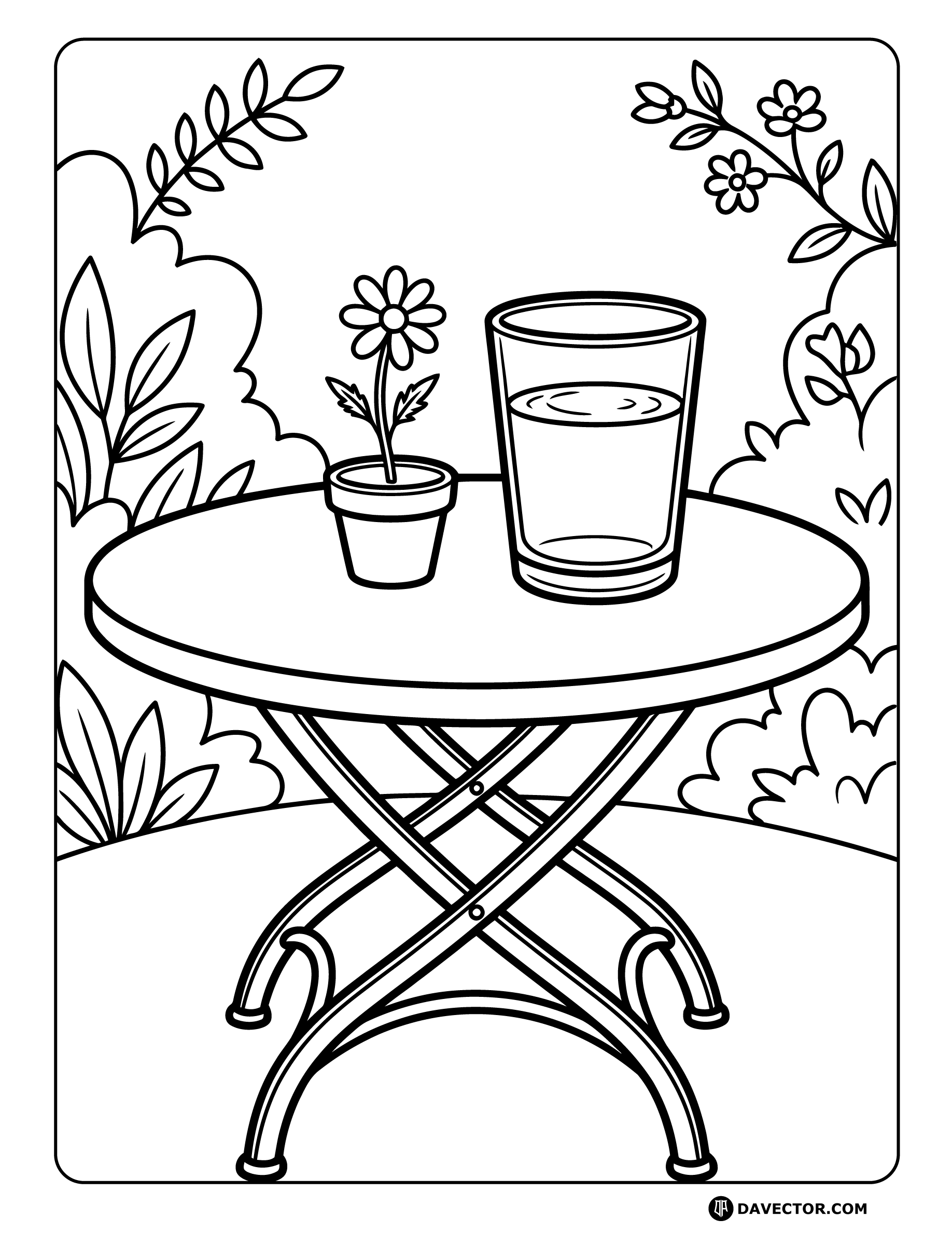 Water Glass And Flower — free water glass coloring page