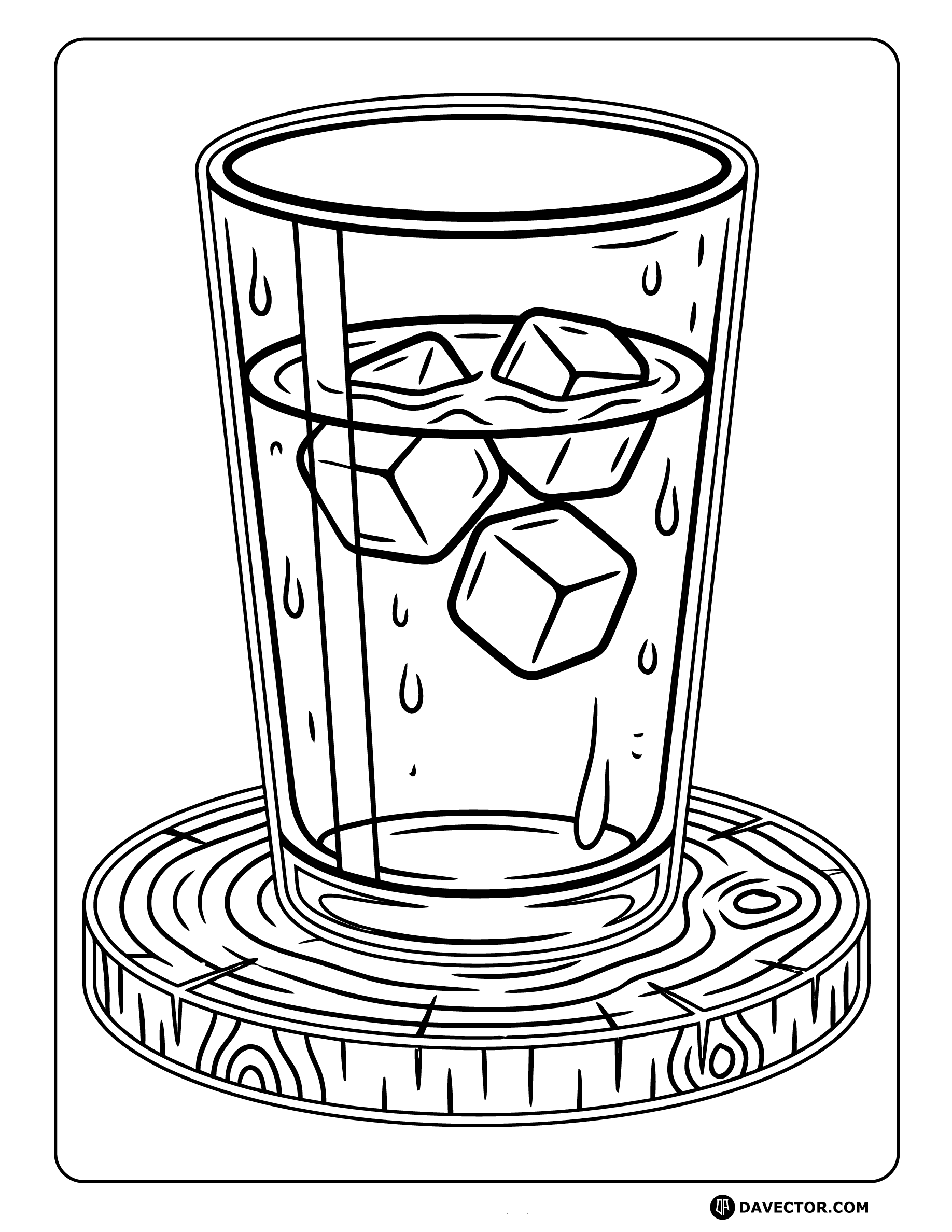 Water Glass On Coaster — free water glass coloring page