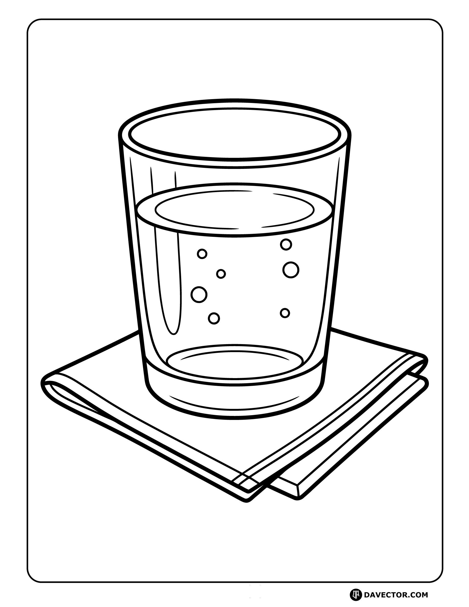 Water Glass On Napkin — free water glass coloring page