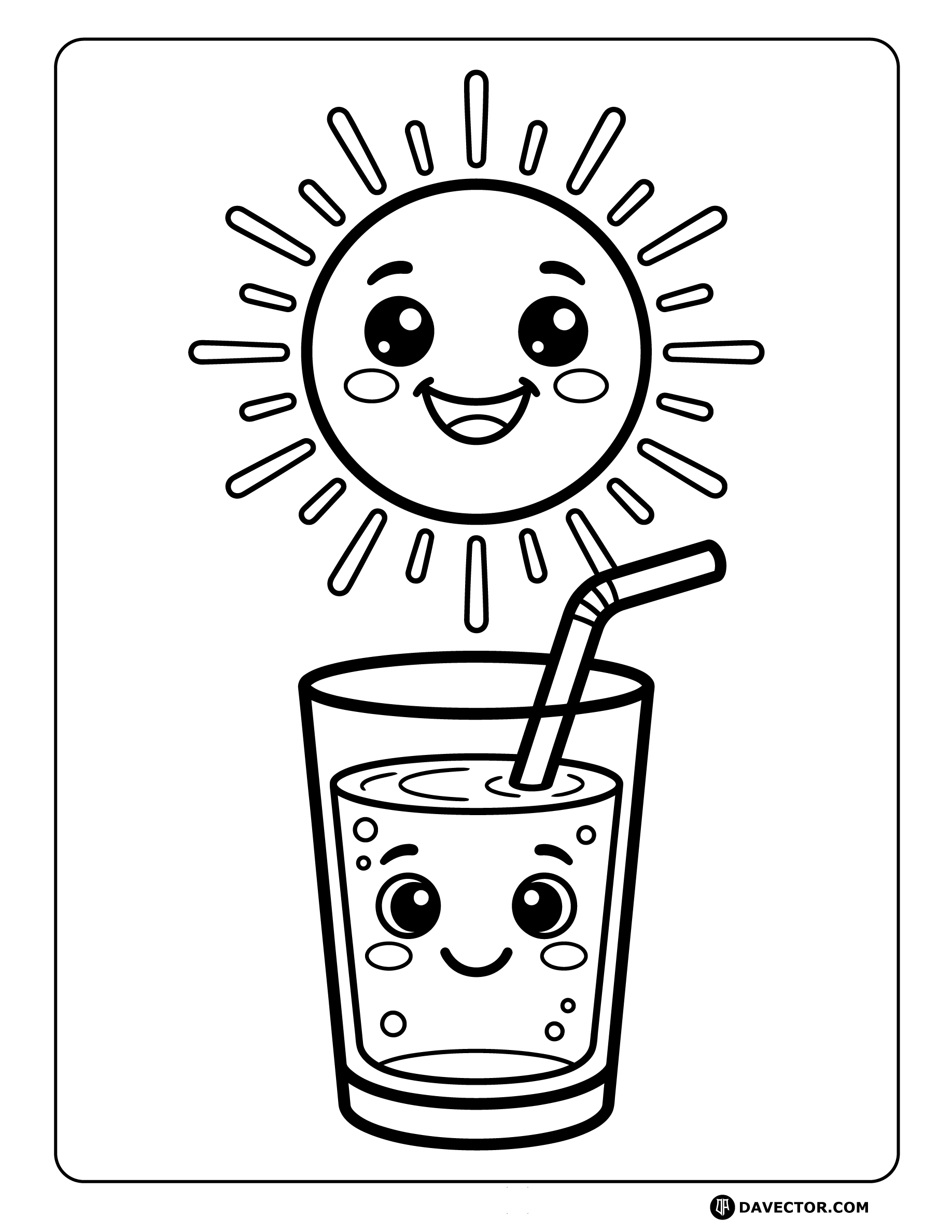 Water Glass Smiling Sun Prop — free water glass coloring page