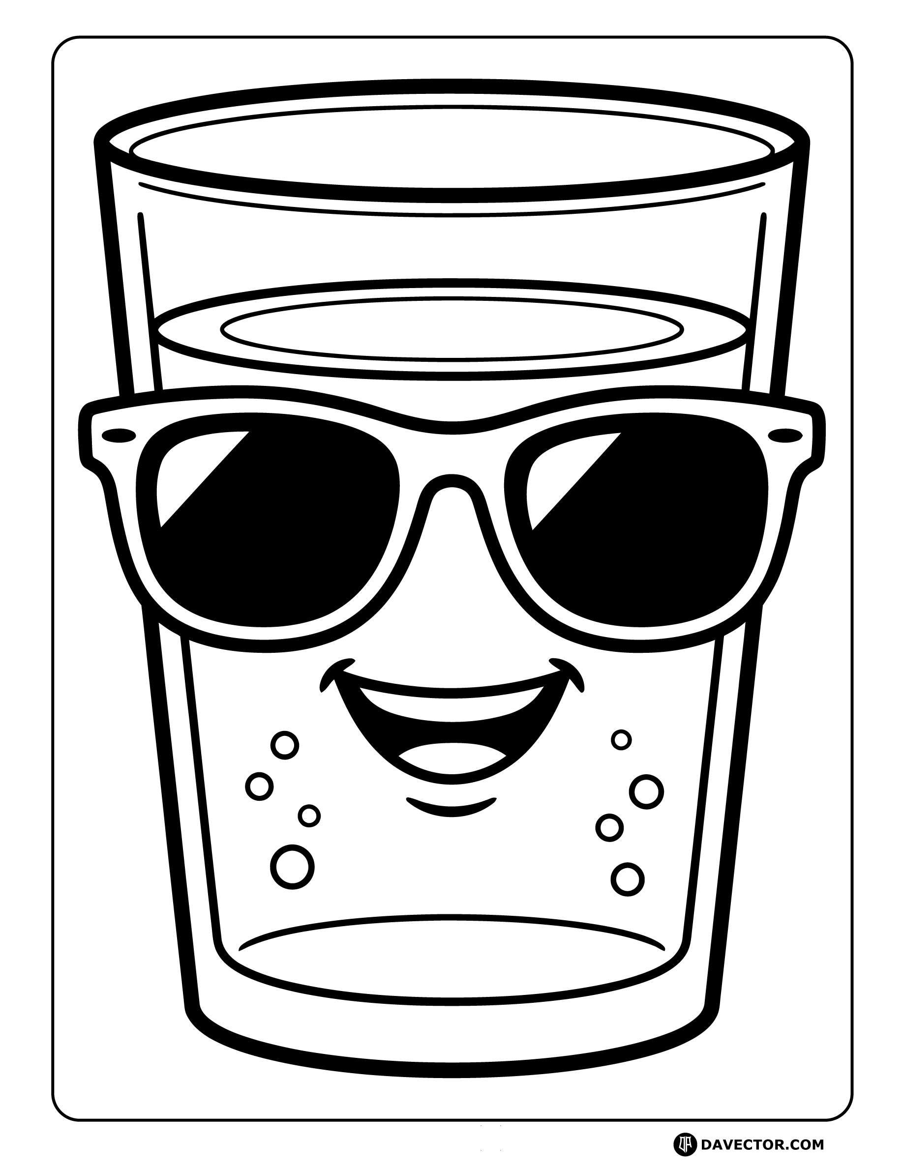 Water Glass Wearing Sunglasses — free water glass coloring page