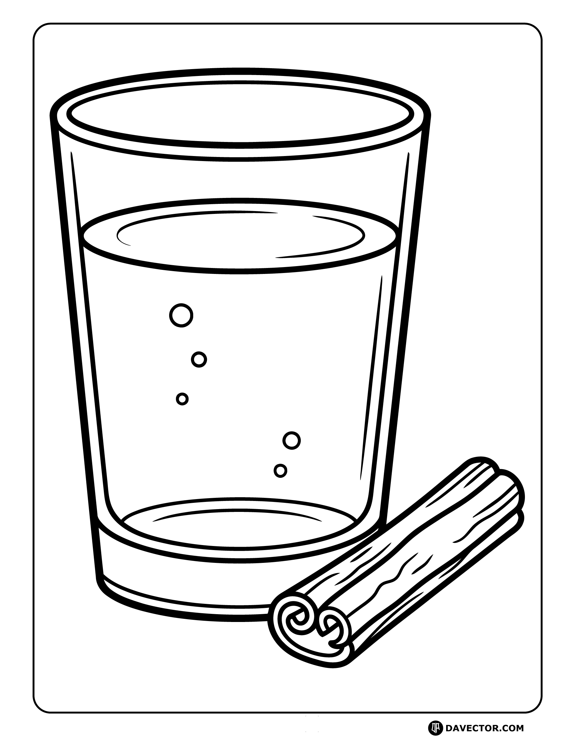 Water Glass With Cinnamon Stick — free water glass coloring page